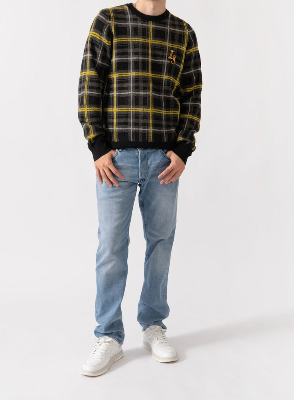 LYLE & SCOTT Ribbed Jacquard Tartan Crew Neck Jet Black
