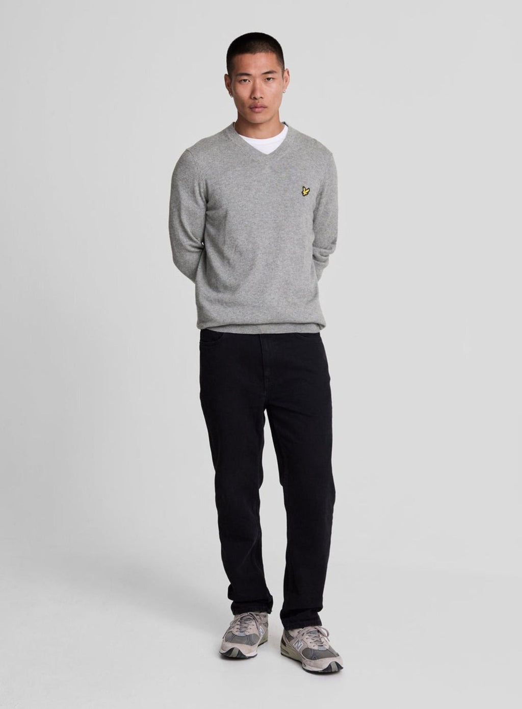 LYLE & SCOTT Cotton Merino V Neck Jumper Mid Grey Marl