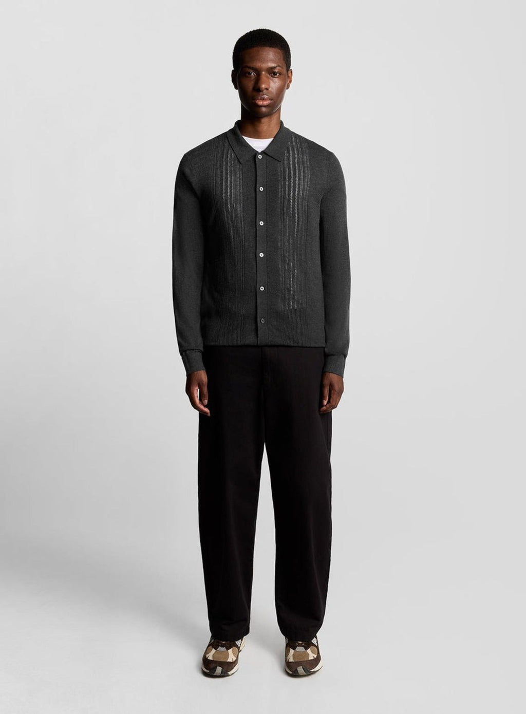 LYLE & SCOTT Cable Knitted Shirt Charcoal Marl