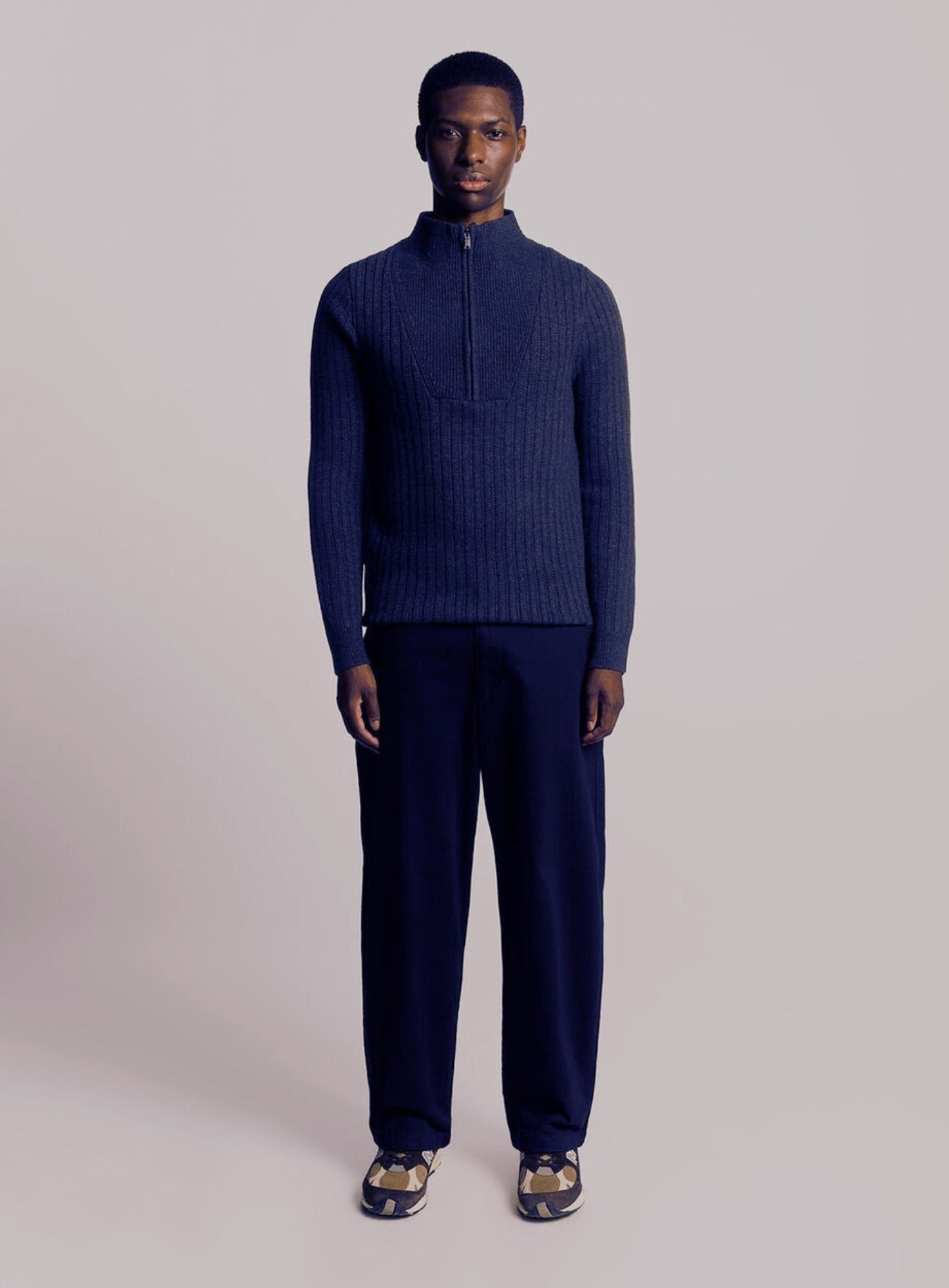 LYLE & SCOTT Ribbed Half Zip Jumper Dark Navy Marl
