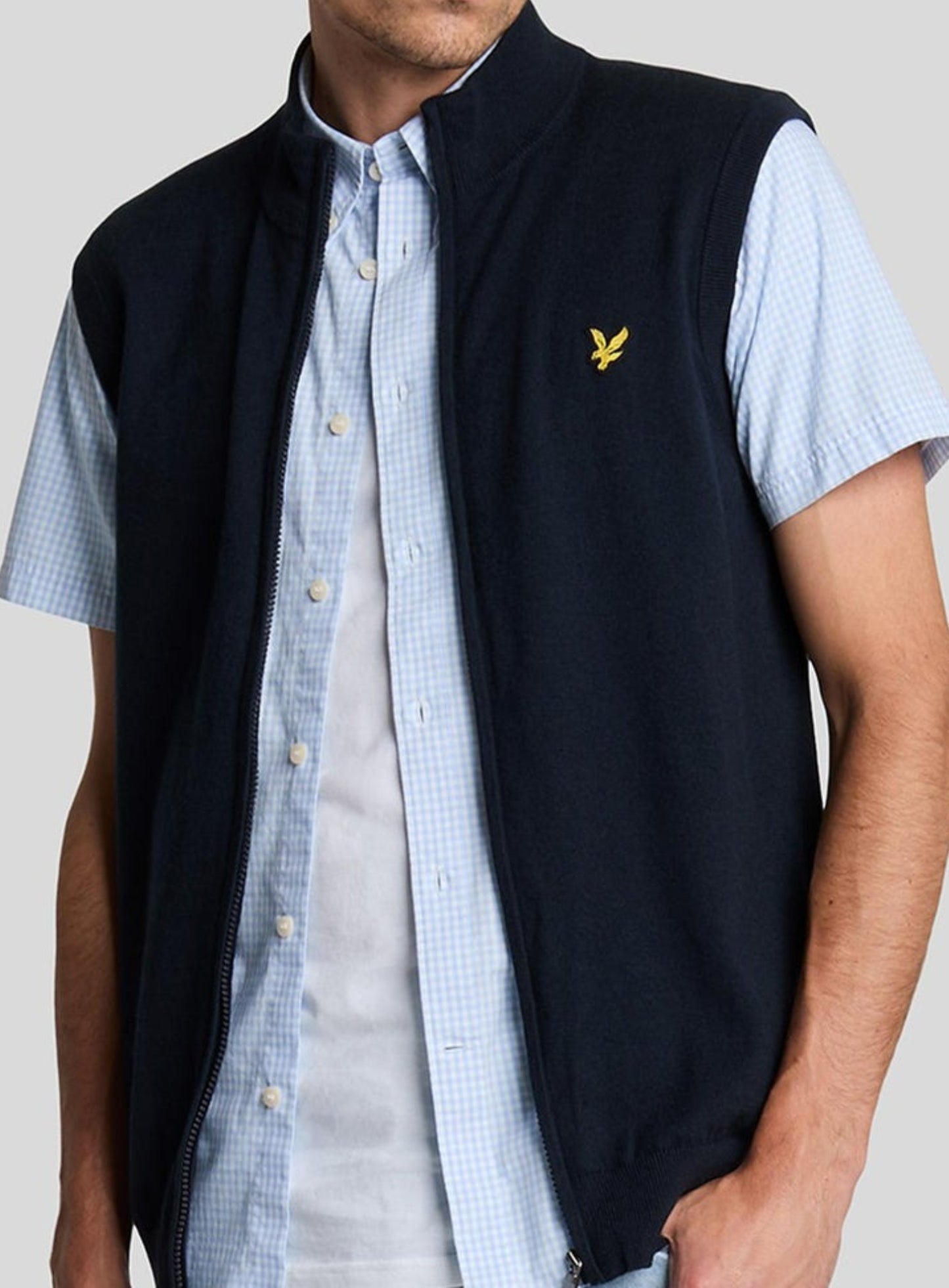 LYLE & SCOTT Cotton Merino Full Zip Knitted Vest Dark Navy