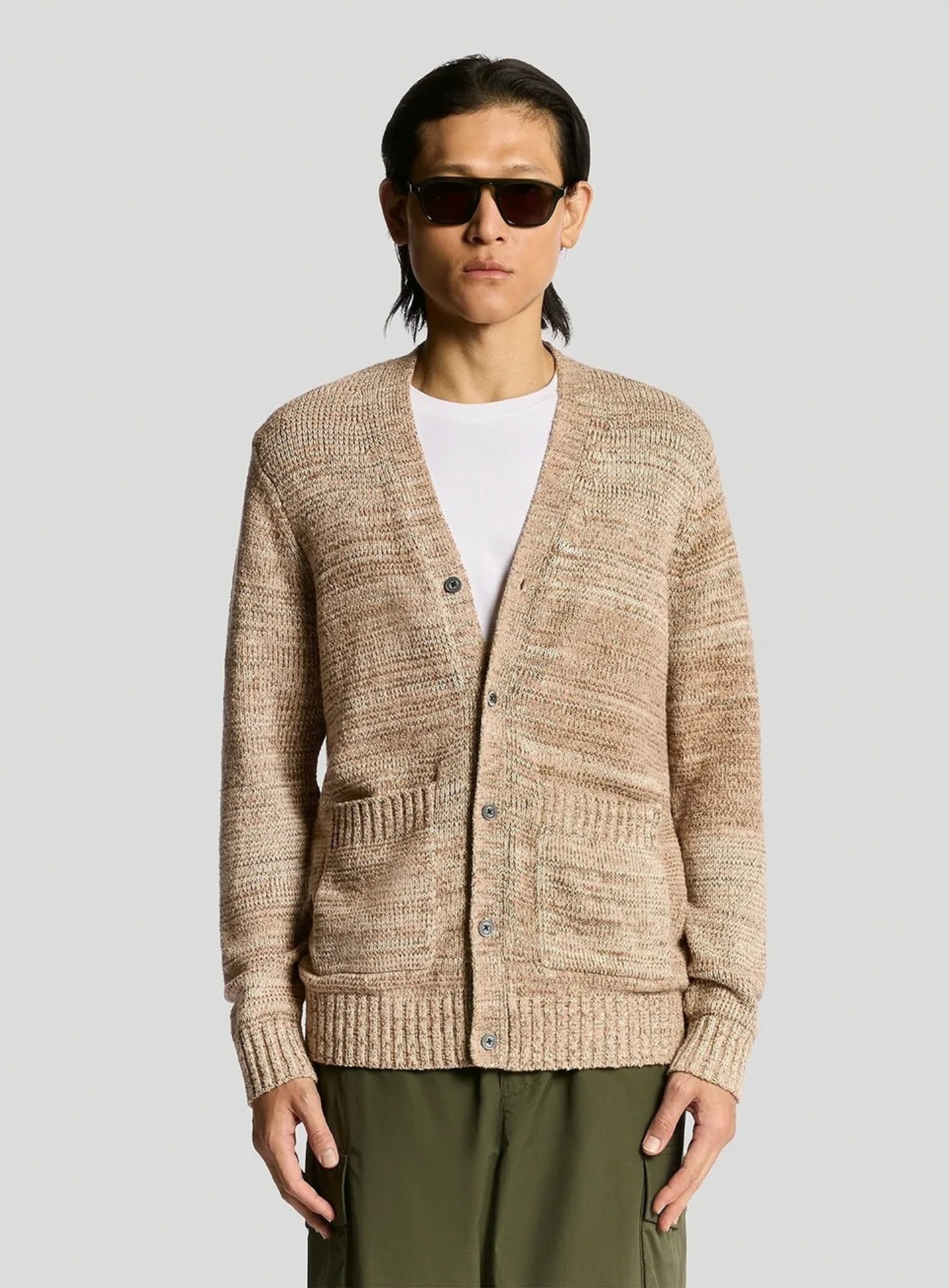 LYLE & SCOTT Multi Marl V Neck Cardigan Tigers Eye Marl