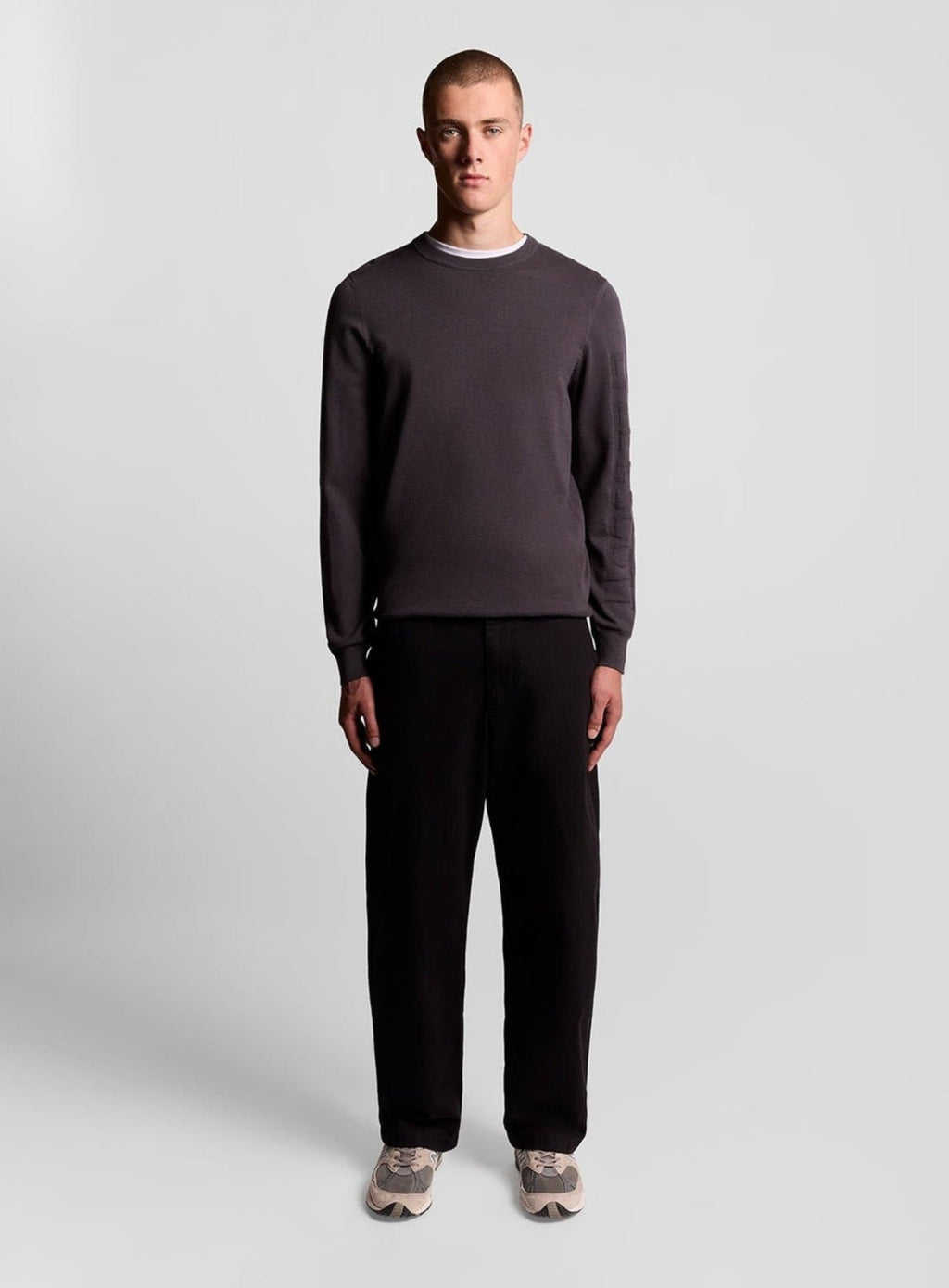 LYLE & SCOTT Mesh Logo Crew Neck Jumper Shadow Grey