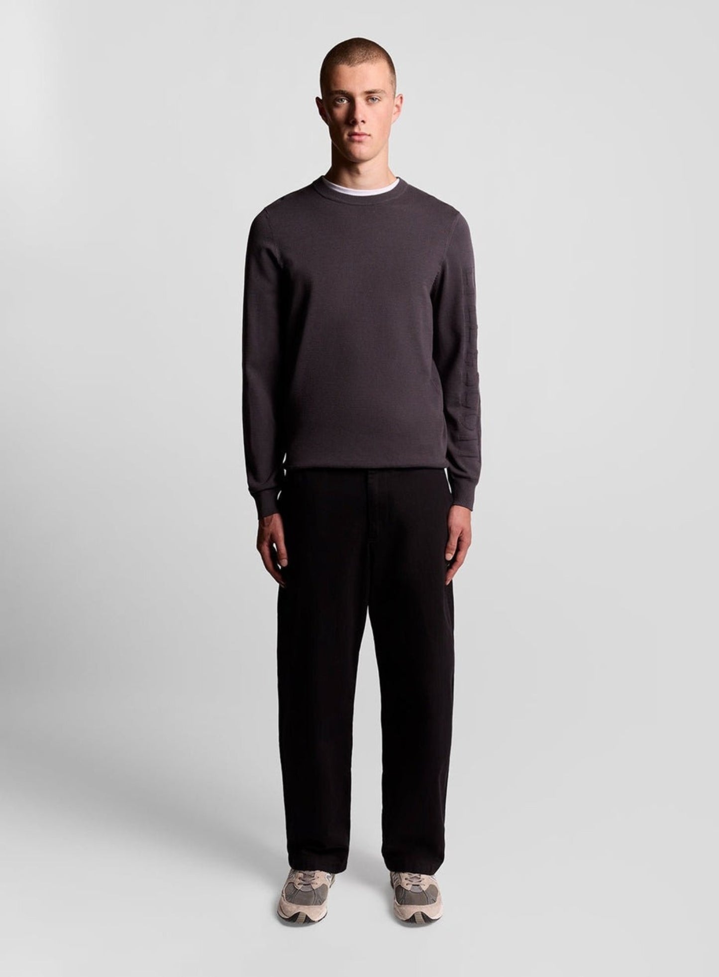 LYLE & SCOTT Mesh Logo Crew Neck Jumper Shadow Grey