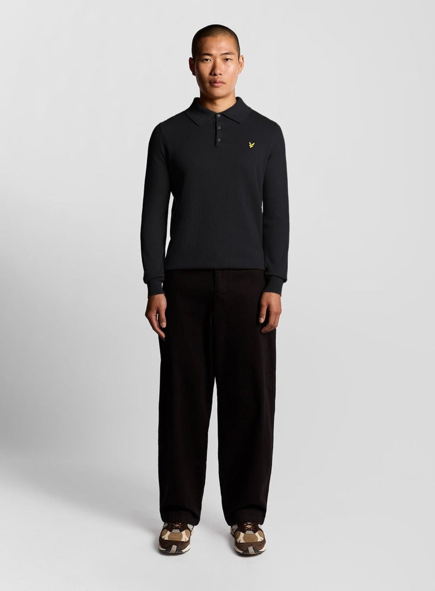 LYLE & SCOTT Cotton Merino Long Sleeve Knitted Polo Dark Navy