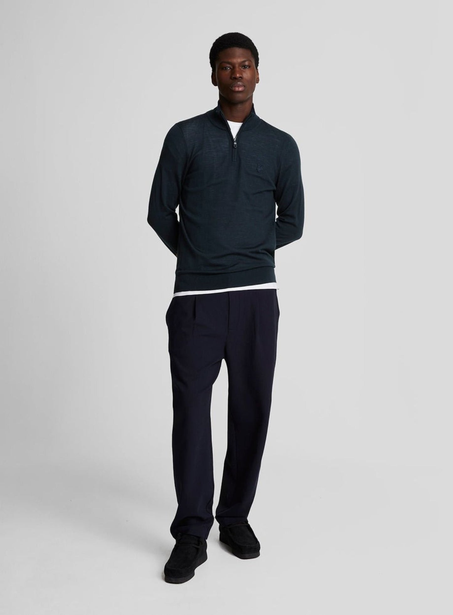LYLE & SCOTT Tonal Eagle Merino Quarter Zip Jumper Dark Navy