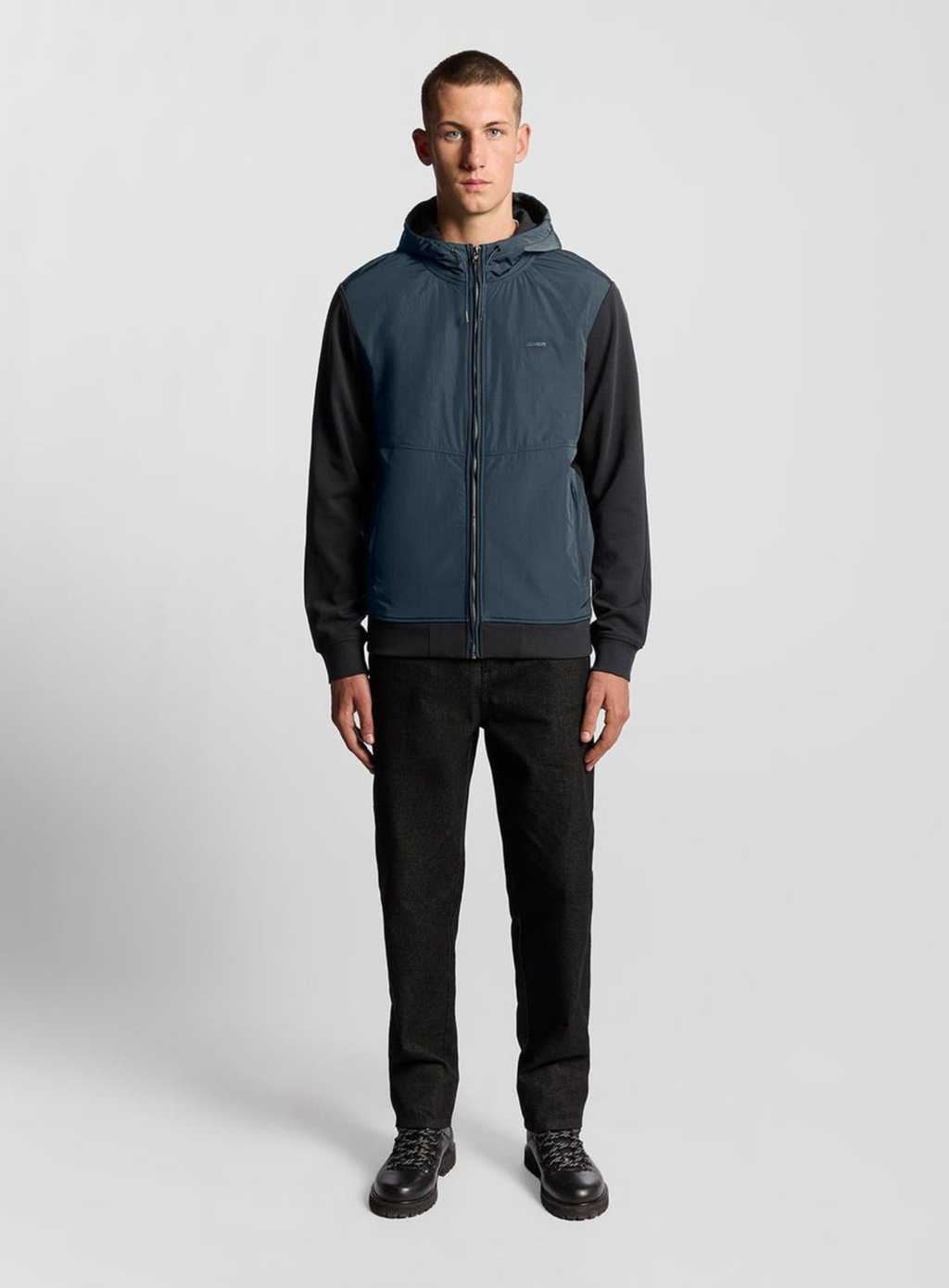 LYLE & SCOTT Half Raglan Sleeve Panneled Hoodie Dark Navy
