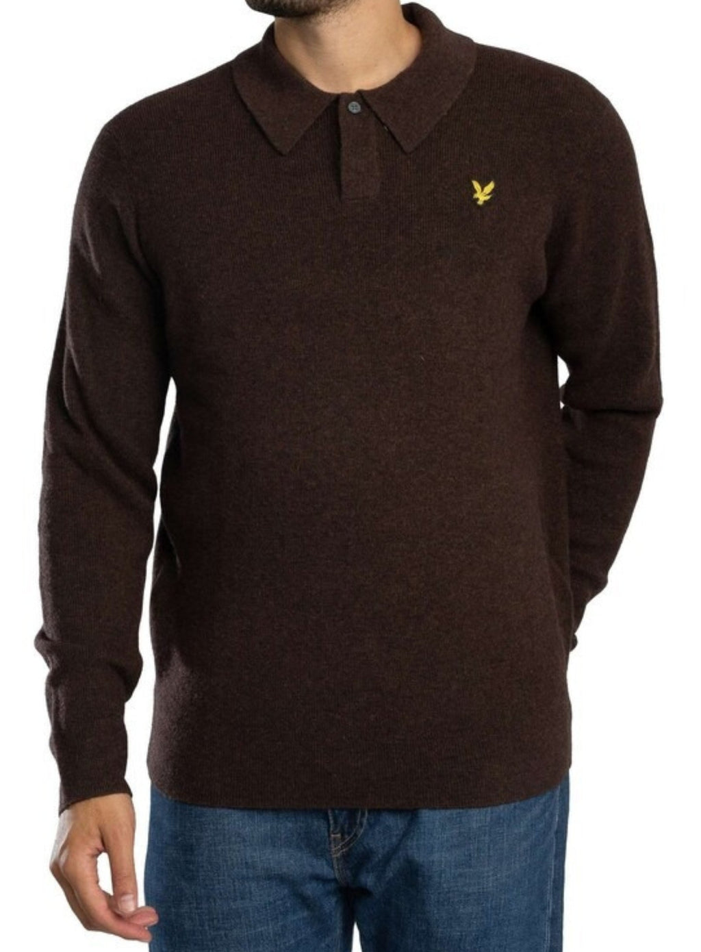 LYLE & SCOTT Lambswool Blend Rugby Jumper Bottle Brown Marl