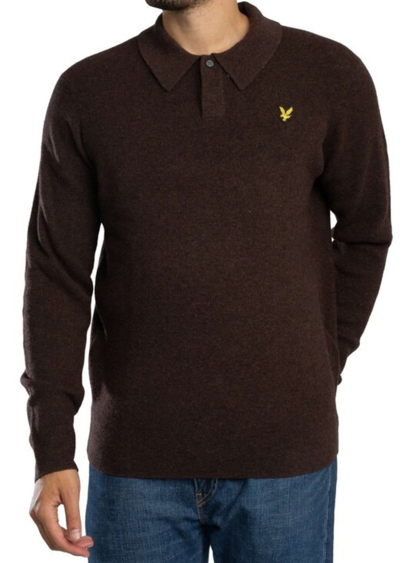 LYLE & SCOTT Lambswool Blend Rugby Jumper Bottle Brown Marl