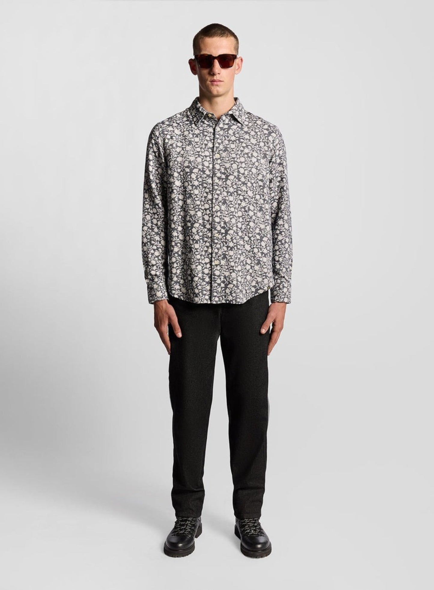 LYLE & SCOTT Floral Jacquard Shirt Jet Black Marl