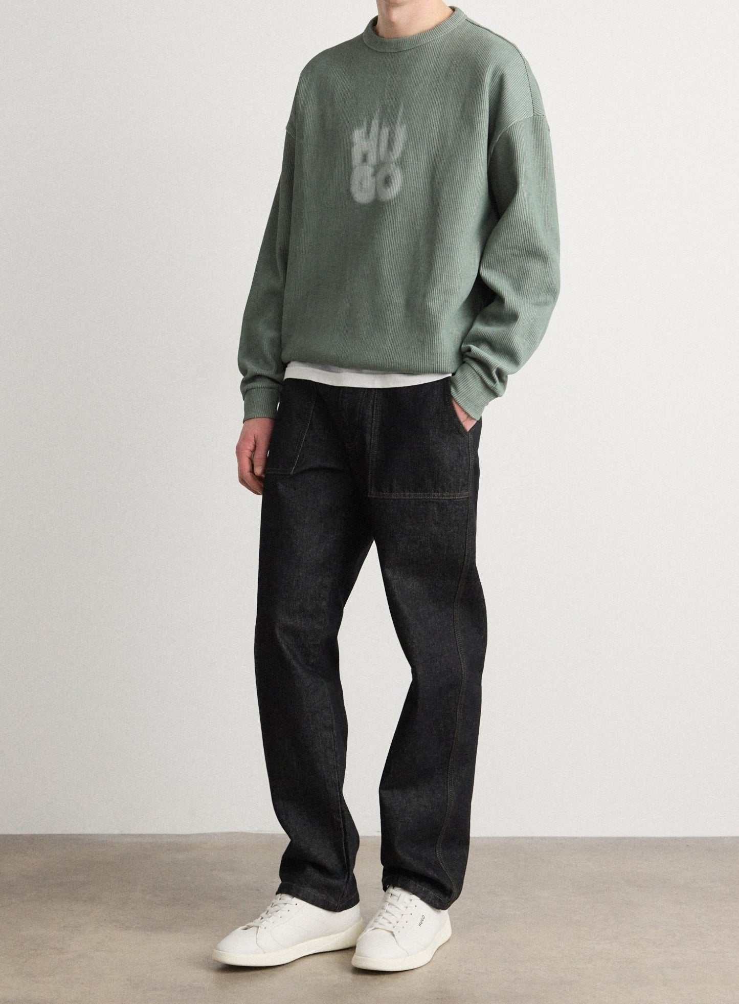 HUGO Dinkam Mens Crew Neck Sweatshirt Faded Green