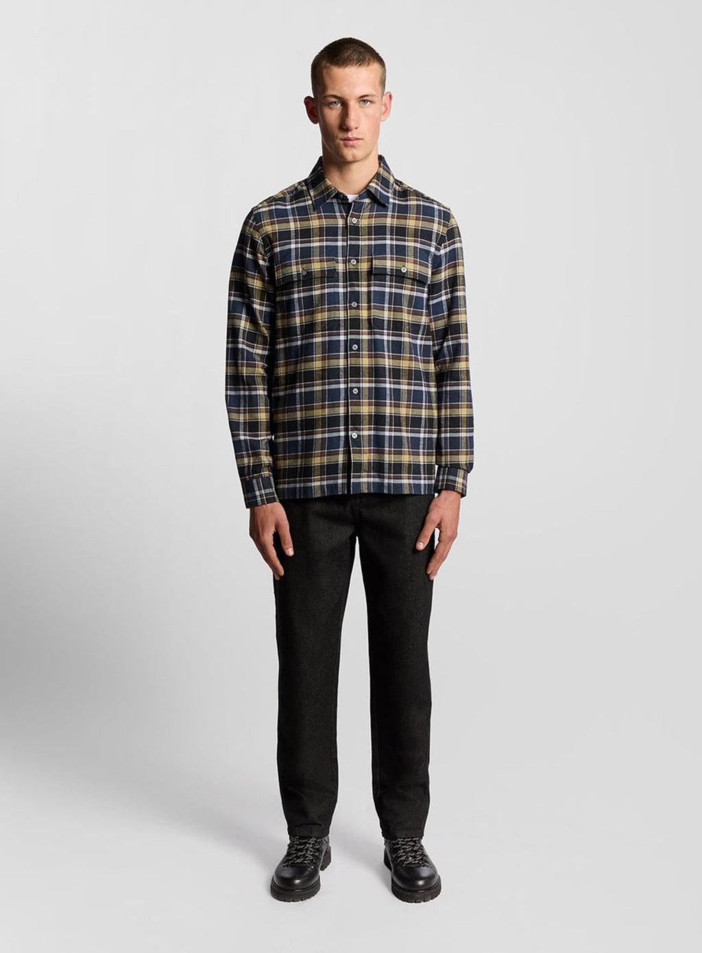 LYLE & SCOTT Brushed Cotton Check Shirt Blue Night/ Green Tan