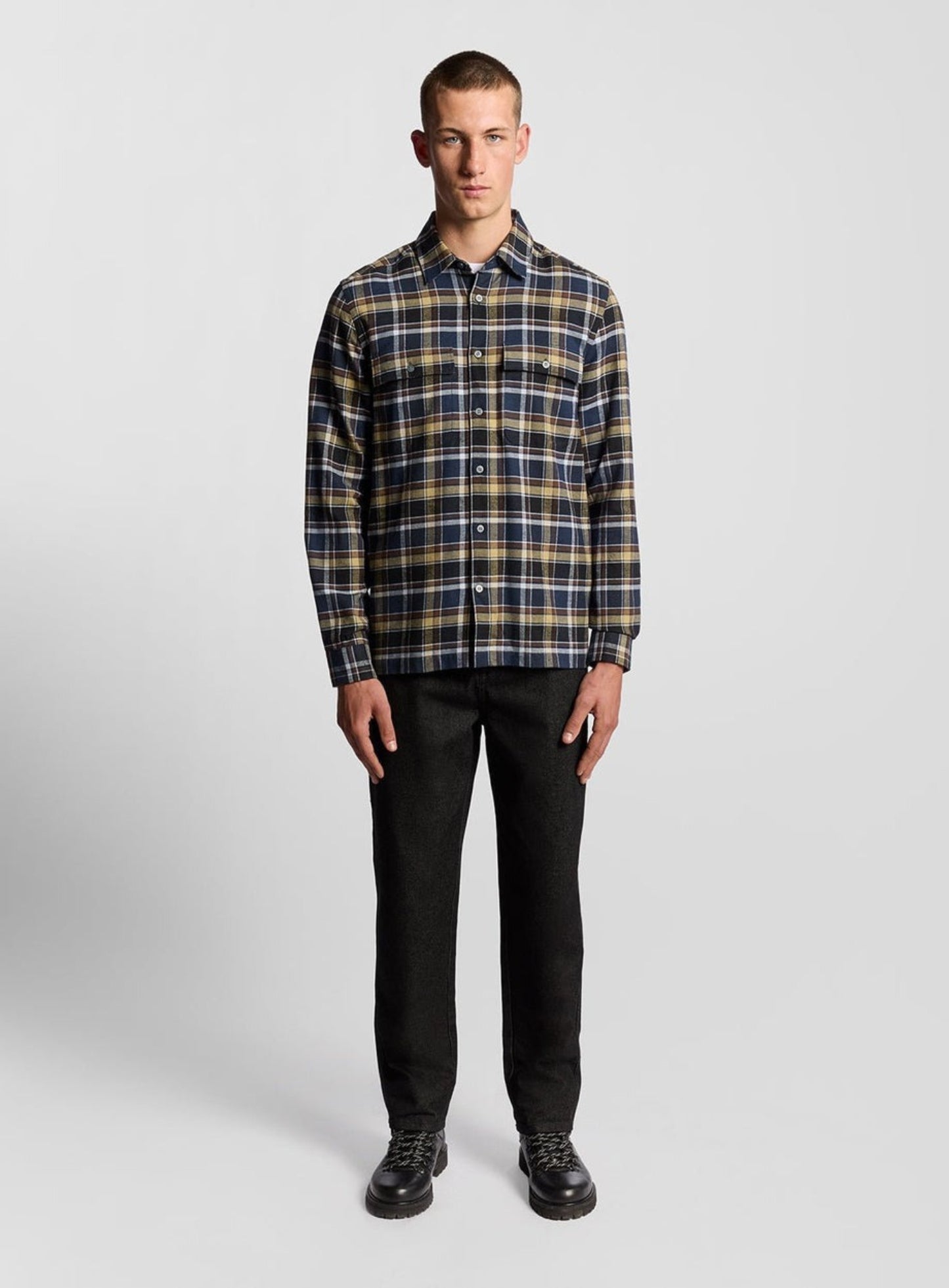 LYLE & SCOTT Brushed Cotton Check Shirt Blue Night/ Green Tan