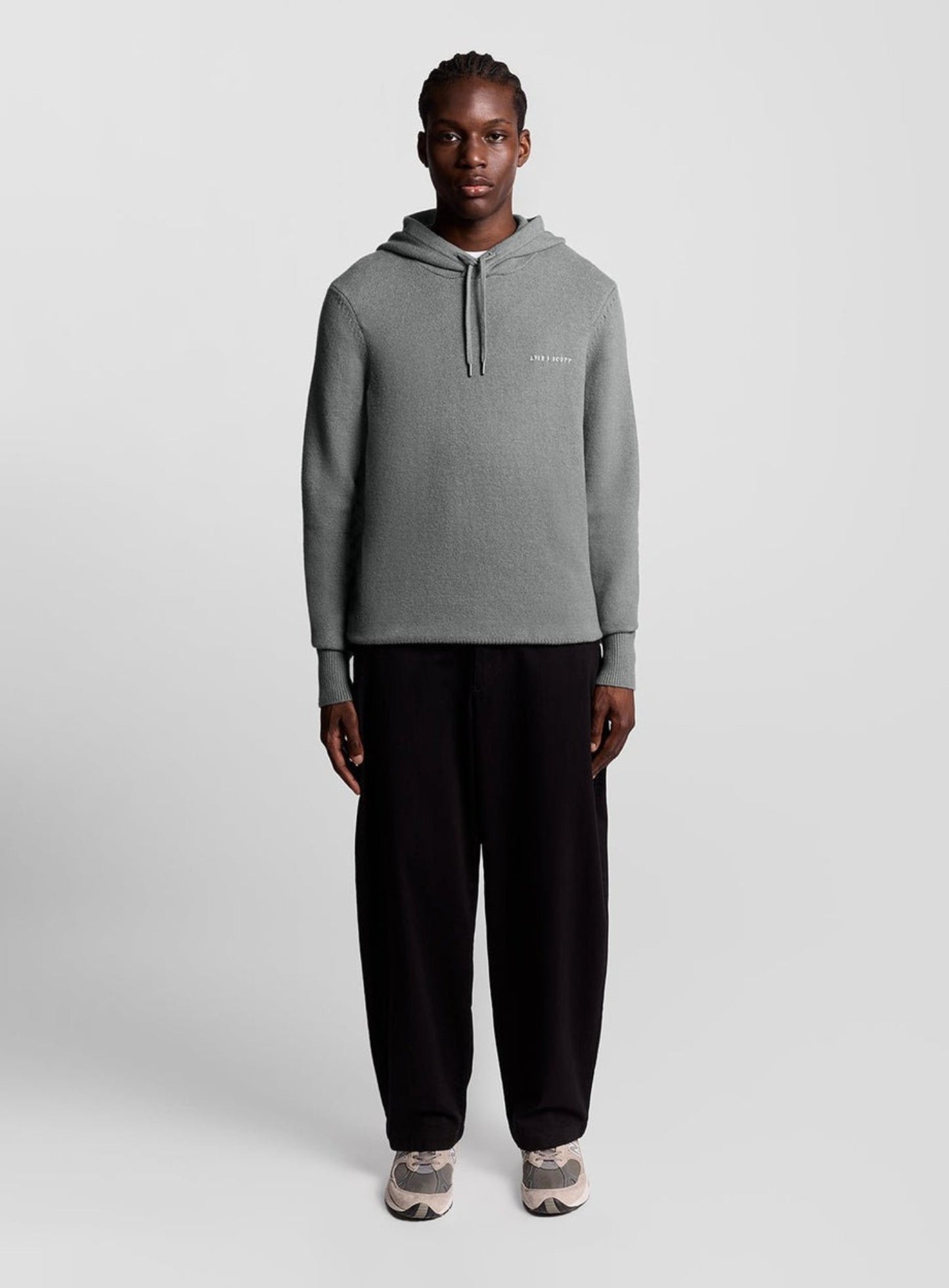 LYLE & SCOTT Script Knitted Hoodie Mid Grey Marl
