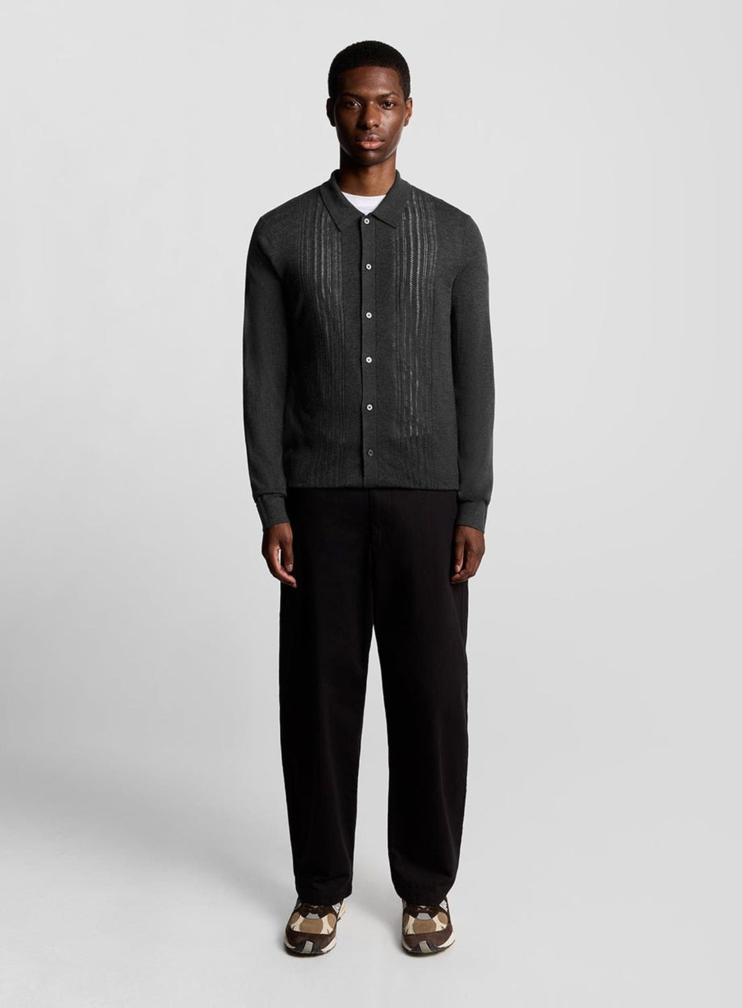 LYLE & SCOTT Cable Knitted Shirt Charcoal Marl