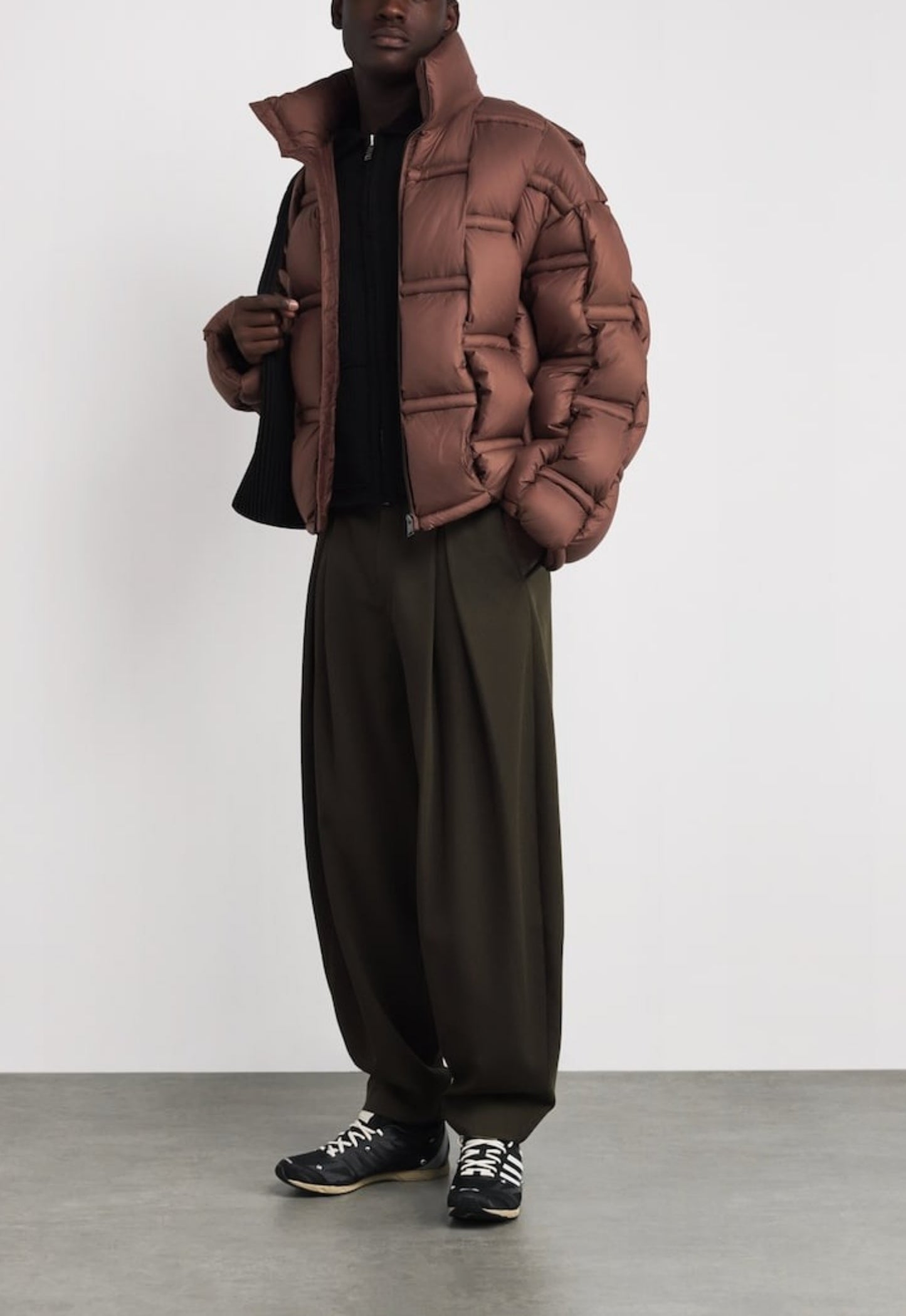 RAXXY 3D Down-Filled Angular Zip Puffer Jacket Dark Brown