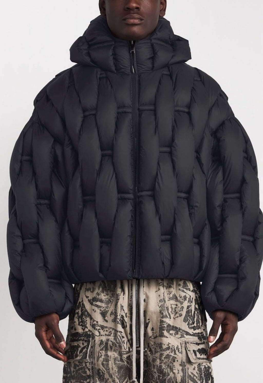 RAXXY 3D Down-Filled Woven Puffer Hooded Quilted Jacket Black