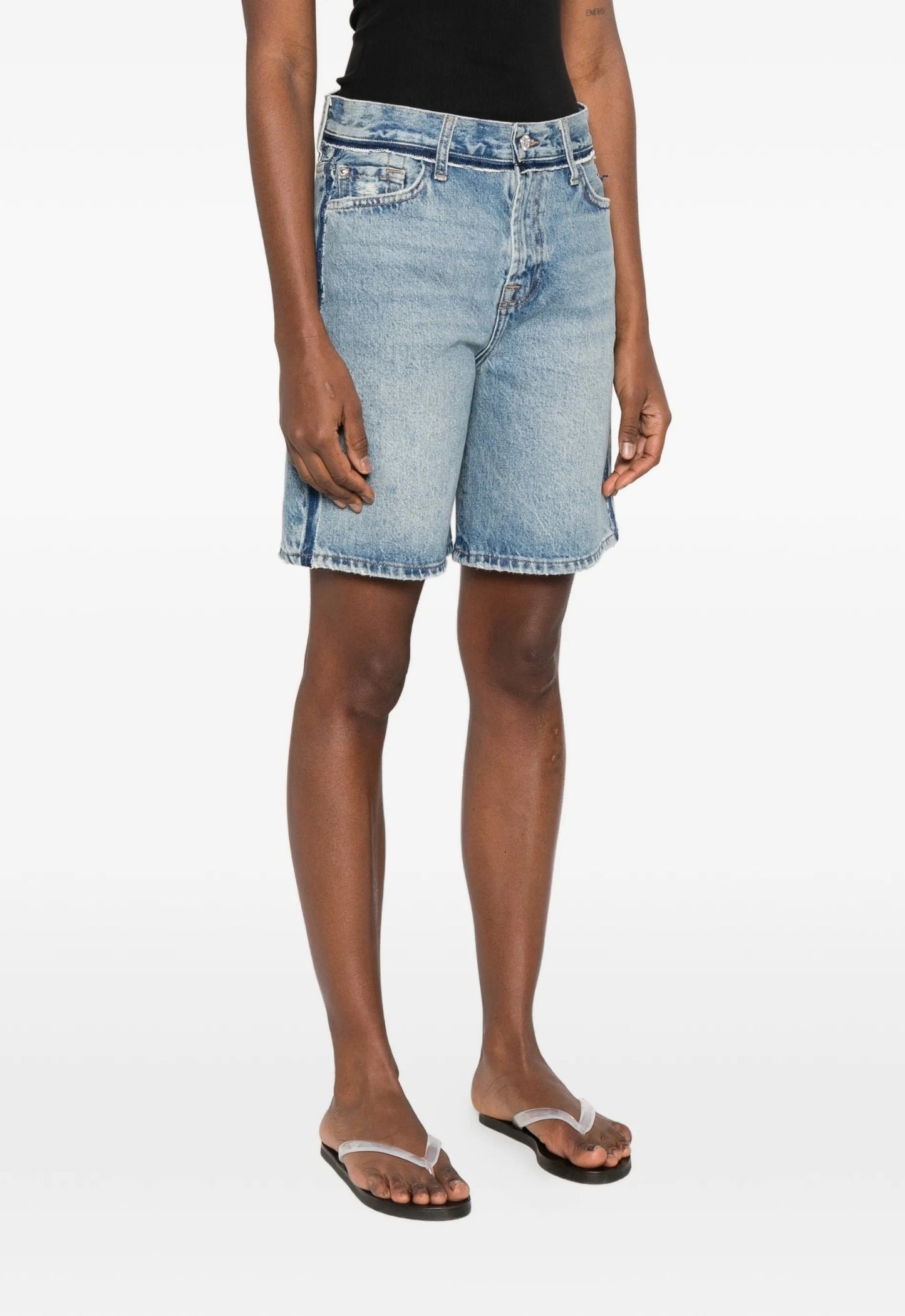 7 FOR ALL MANKIND WOMEN Stripe Denim Shorts Blue