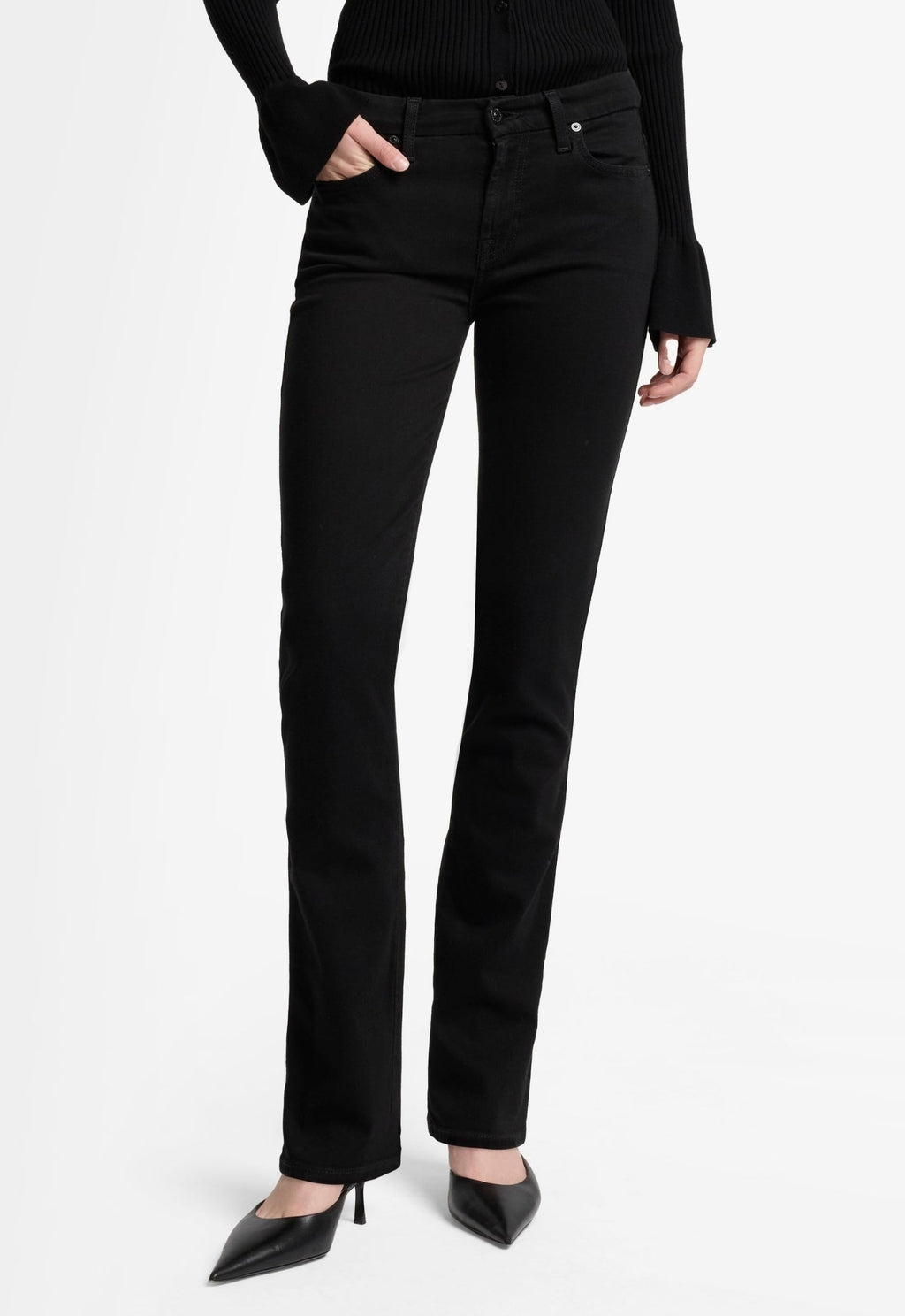 7 FOR ALL MANKIND WOMEN KIMMIE STRAIGHT Rinsed Mid Waist Slim Jeans Black