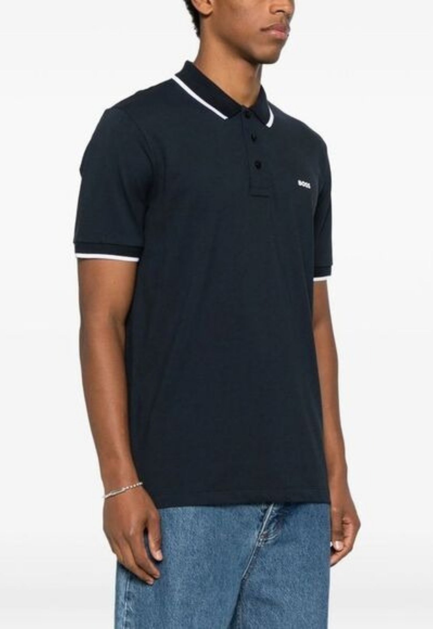 BOSS Parlay 190 Cotton-Piqué Polo Shirt With Contrast Tipping Dark Blue