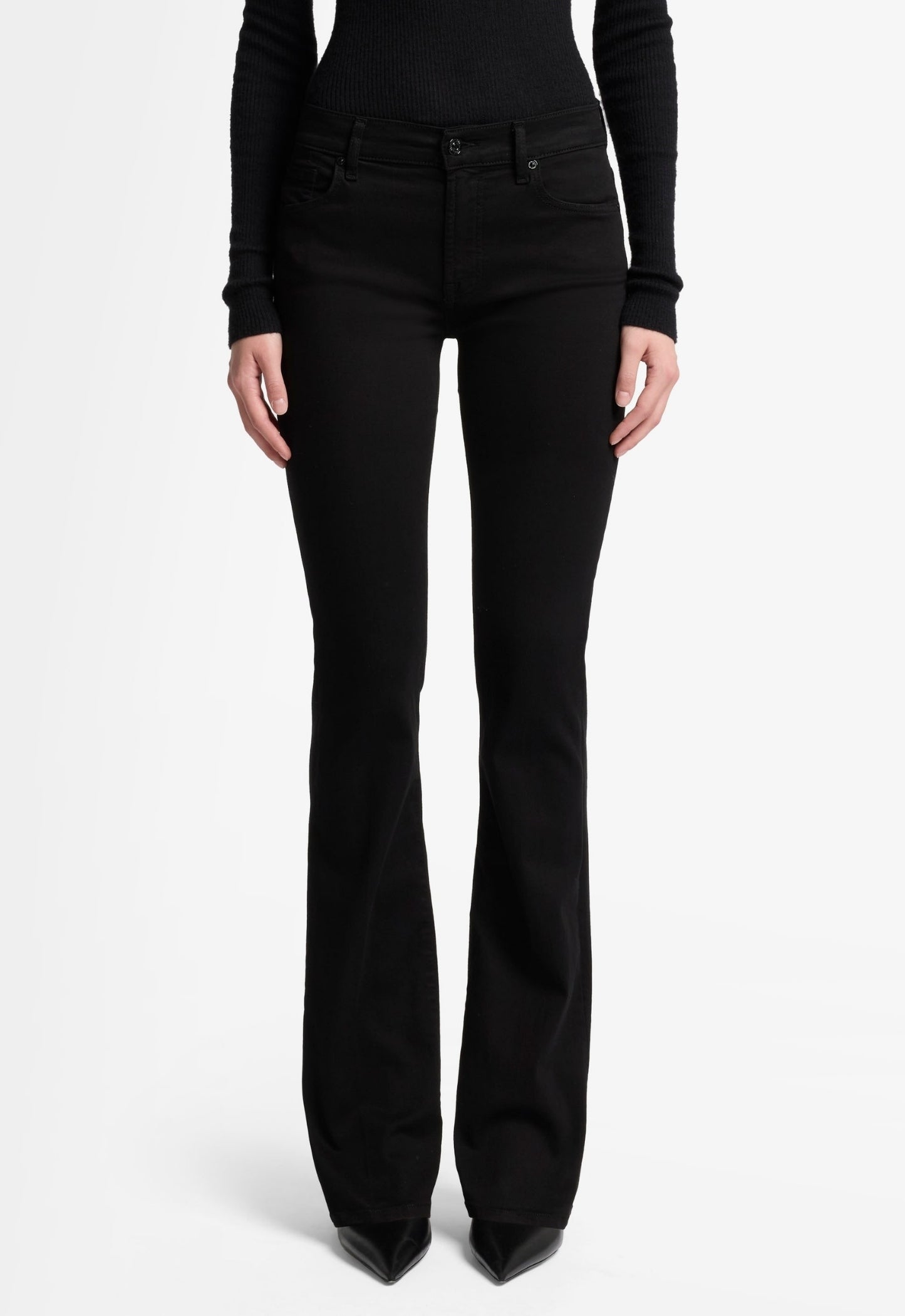 7 FOR ALL MANKIND WOMEN BOOTCUT Rinsed Mid Waist Jeans Black
