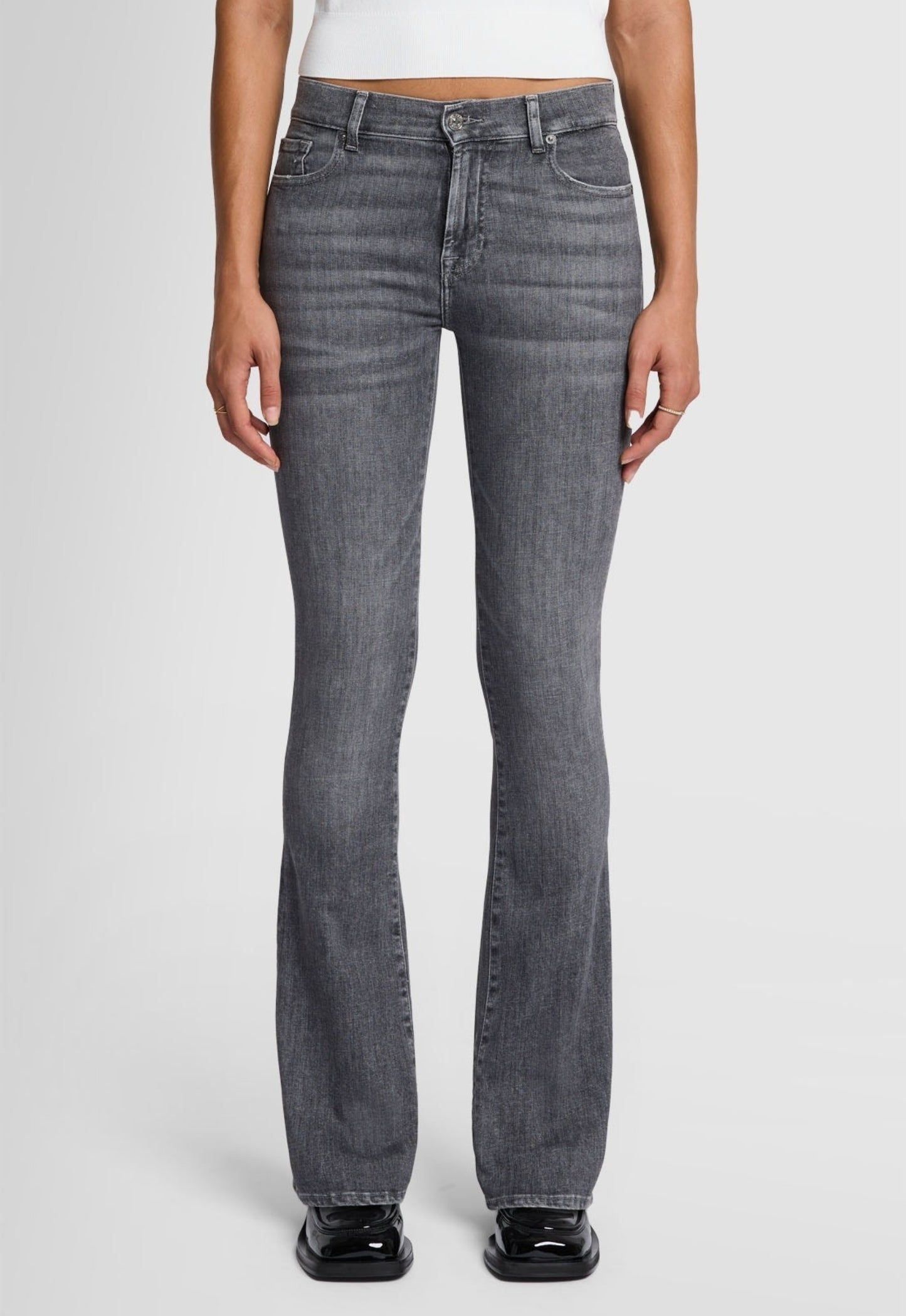 7 FOR ALL MANKIND WOMEN BOOTCUT Soho Slim Illusion Mid Waist Jeans Grey