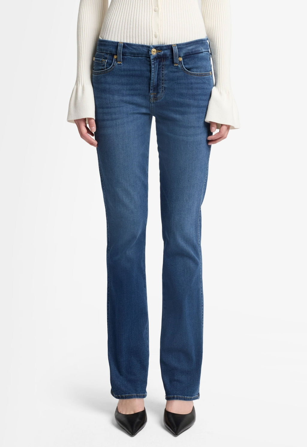 7 FOR ALL MANKIND WOMEN KIMMIE STRAIGHT Duchess Mid Waist Slim Jeans Mid Blue