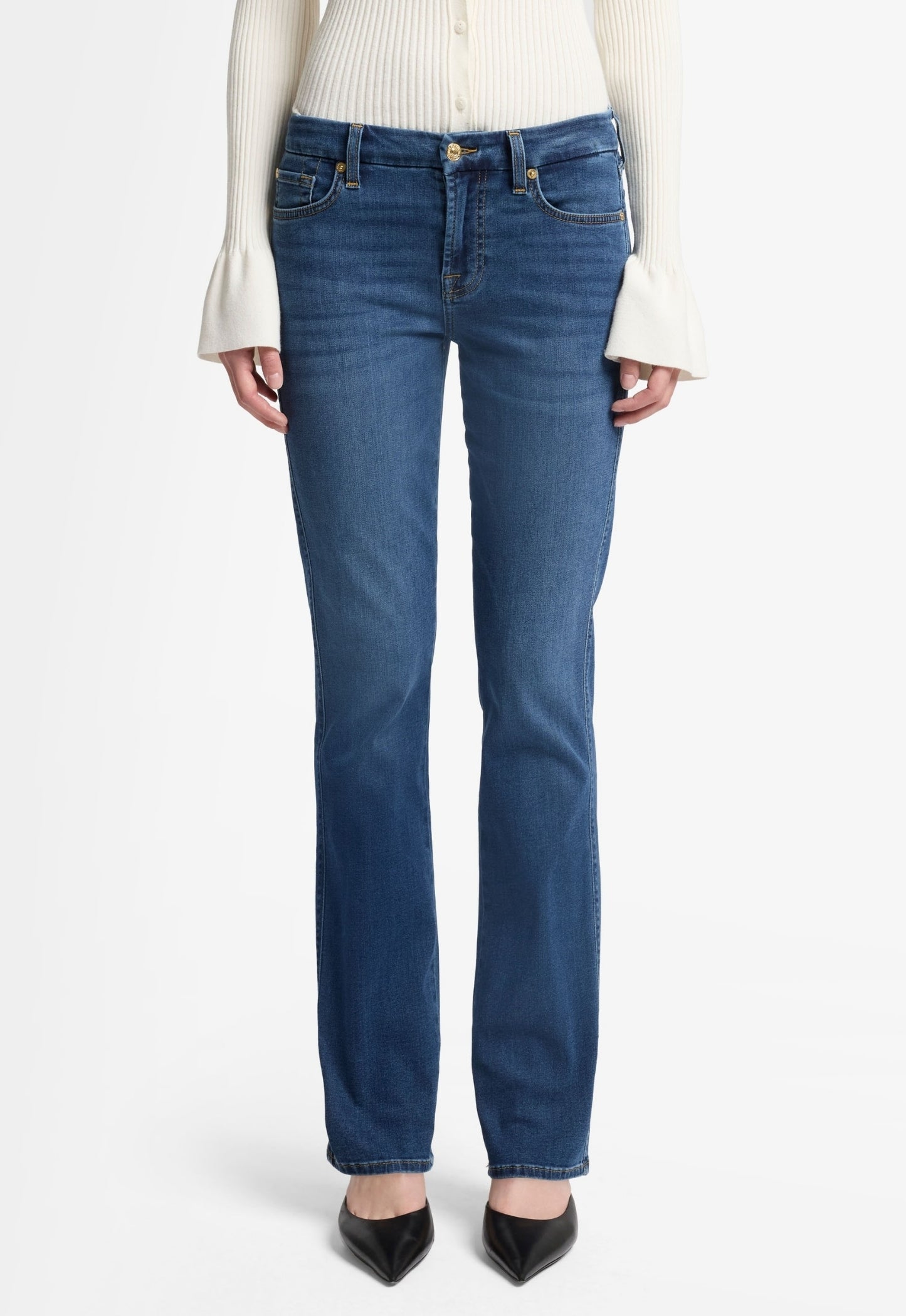7 FOR ALL MANKIND WOMEN KIMMIE STRAIGHT Duchess Mid Waist Slim Jeans Mid Blue