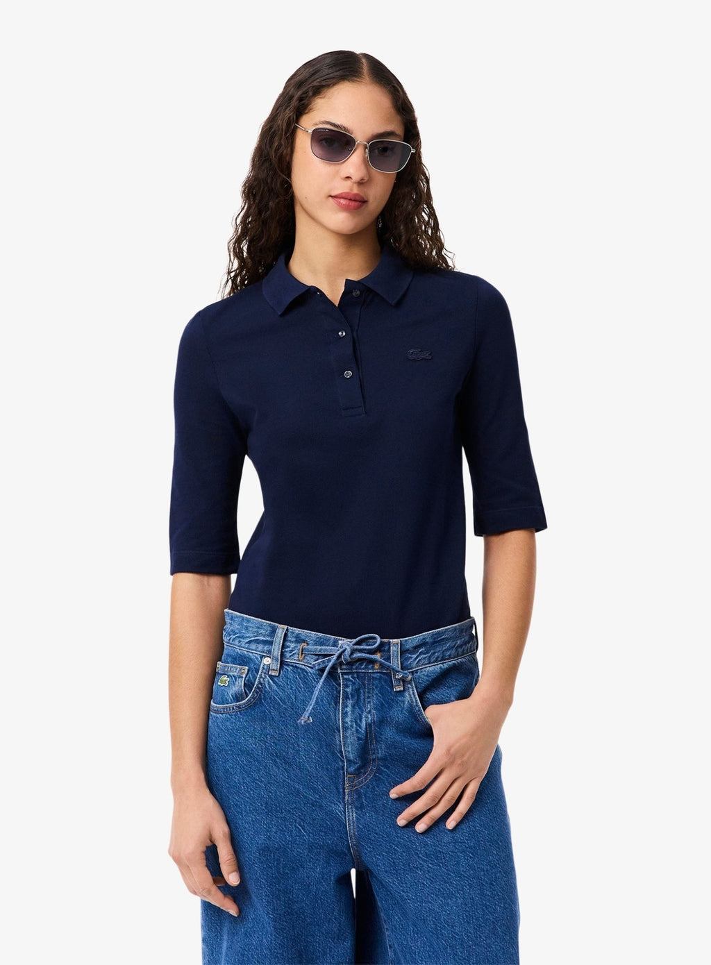LACOSTE WOMEN Slim Fit L.12.D Three Quarter Sleeve Polo Shirt Midnight Blue