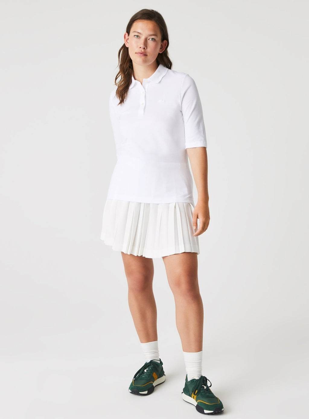 LACOSTE WOMEN Slim Fit L.12.D Three Quarter Sleeve Polo Shirt White