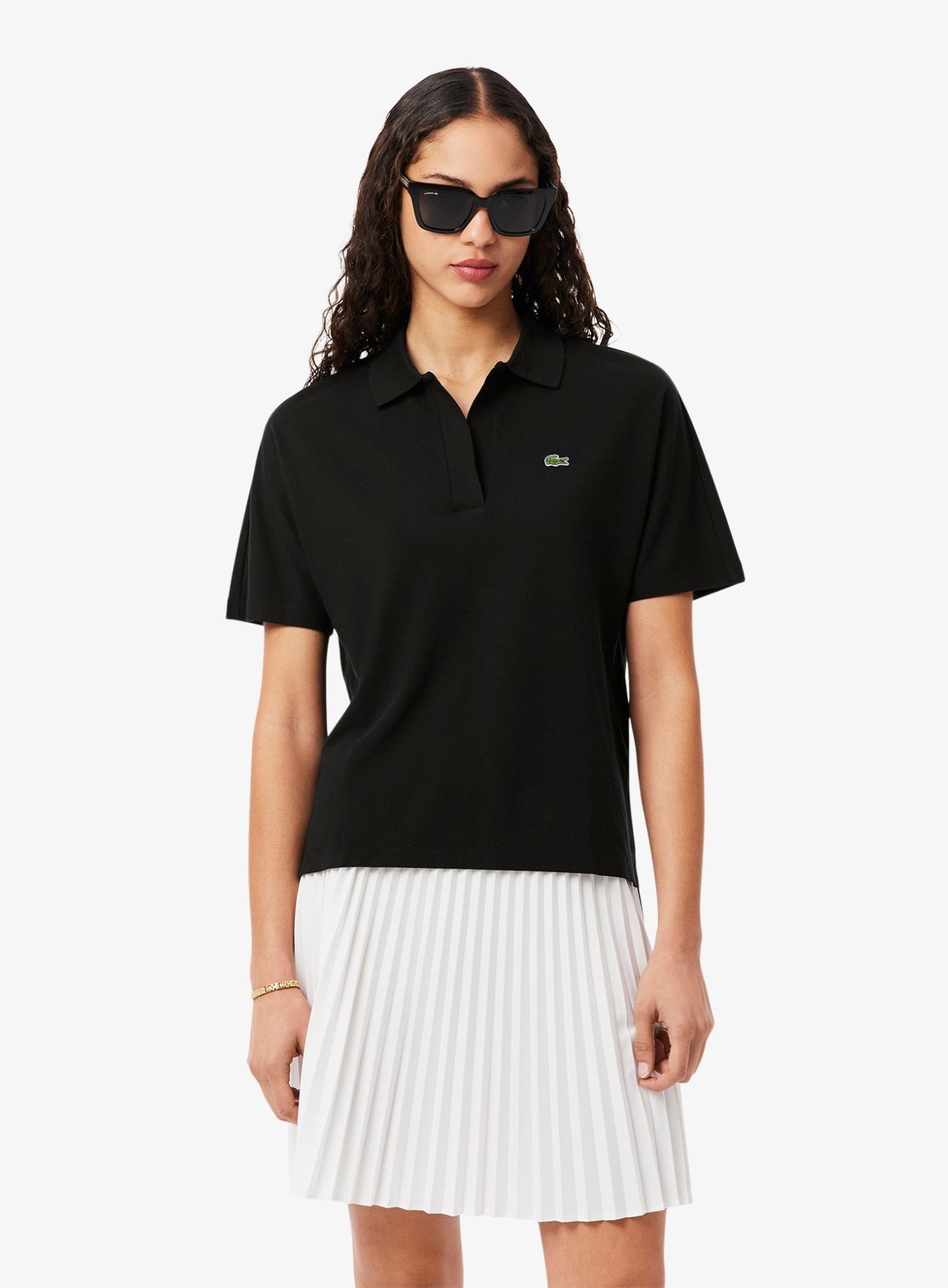 LACOSTE WOMEN Relaxed Fit Fluid Piqué Polo Shirt Black