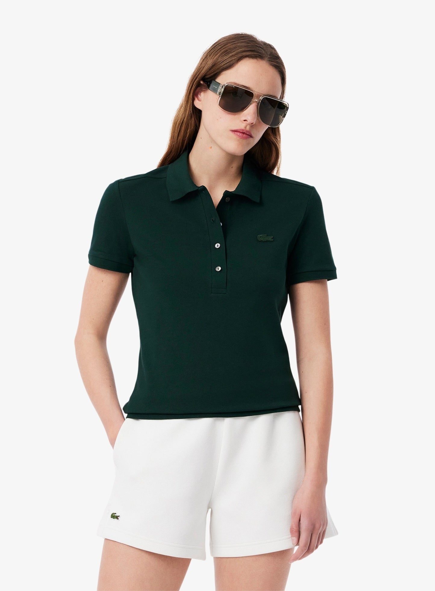 LACOSTE WOMEN L.12.D Slim Fit Stretch Piqué Polo Shirt Sinople Green