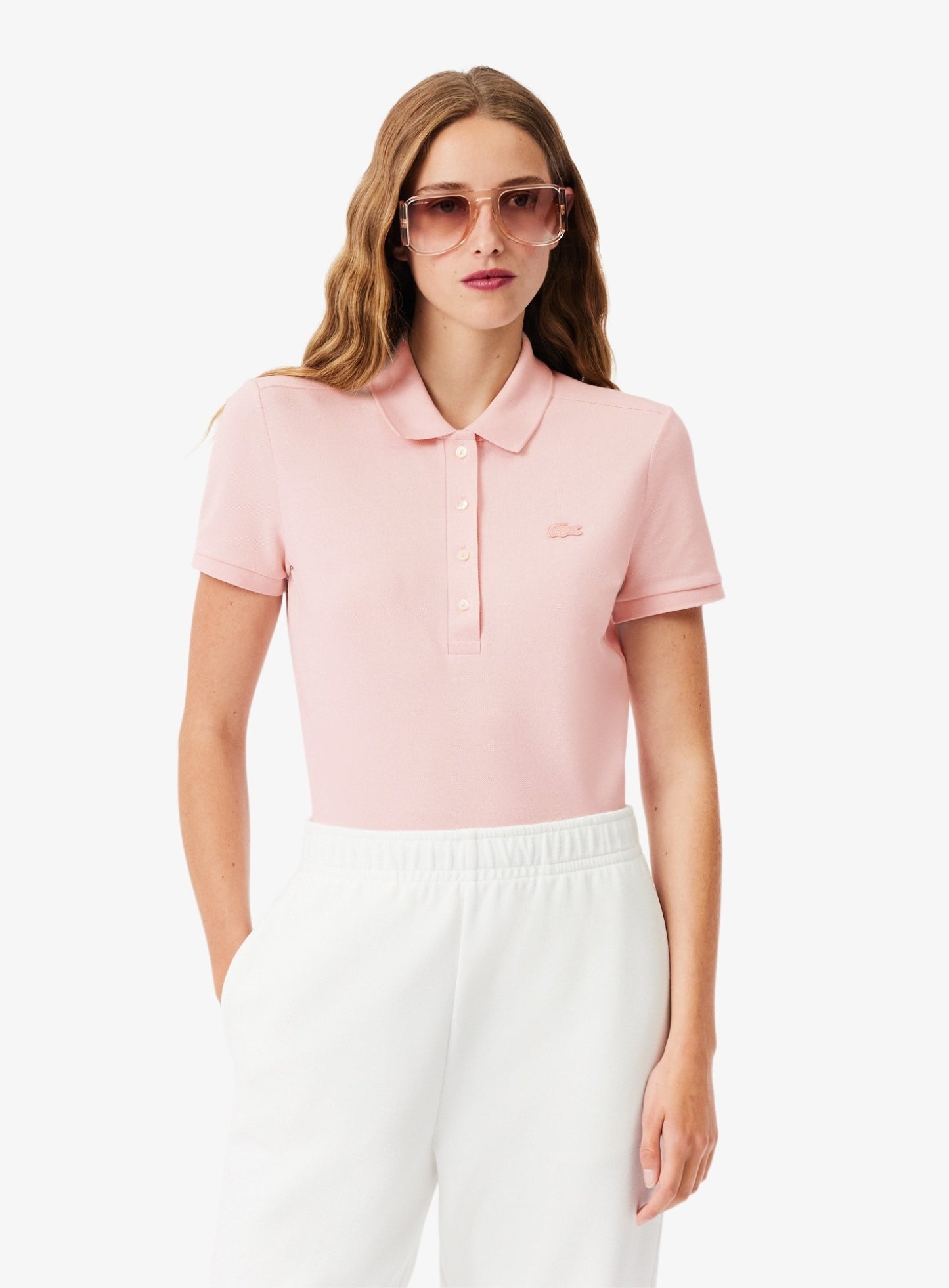 LACOSTE WOMEN L.12.D Slim Fit Stretch Piqué Polo Shirt Light Pink