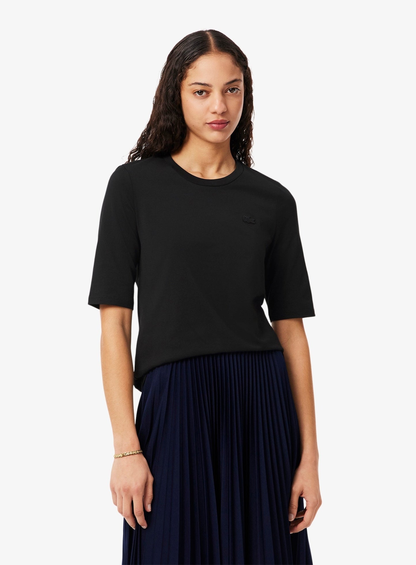 LACOSTE WOMEN Soft Cotton Three Quarter Sleeve T-shirt Black