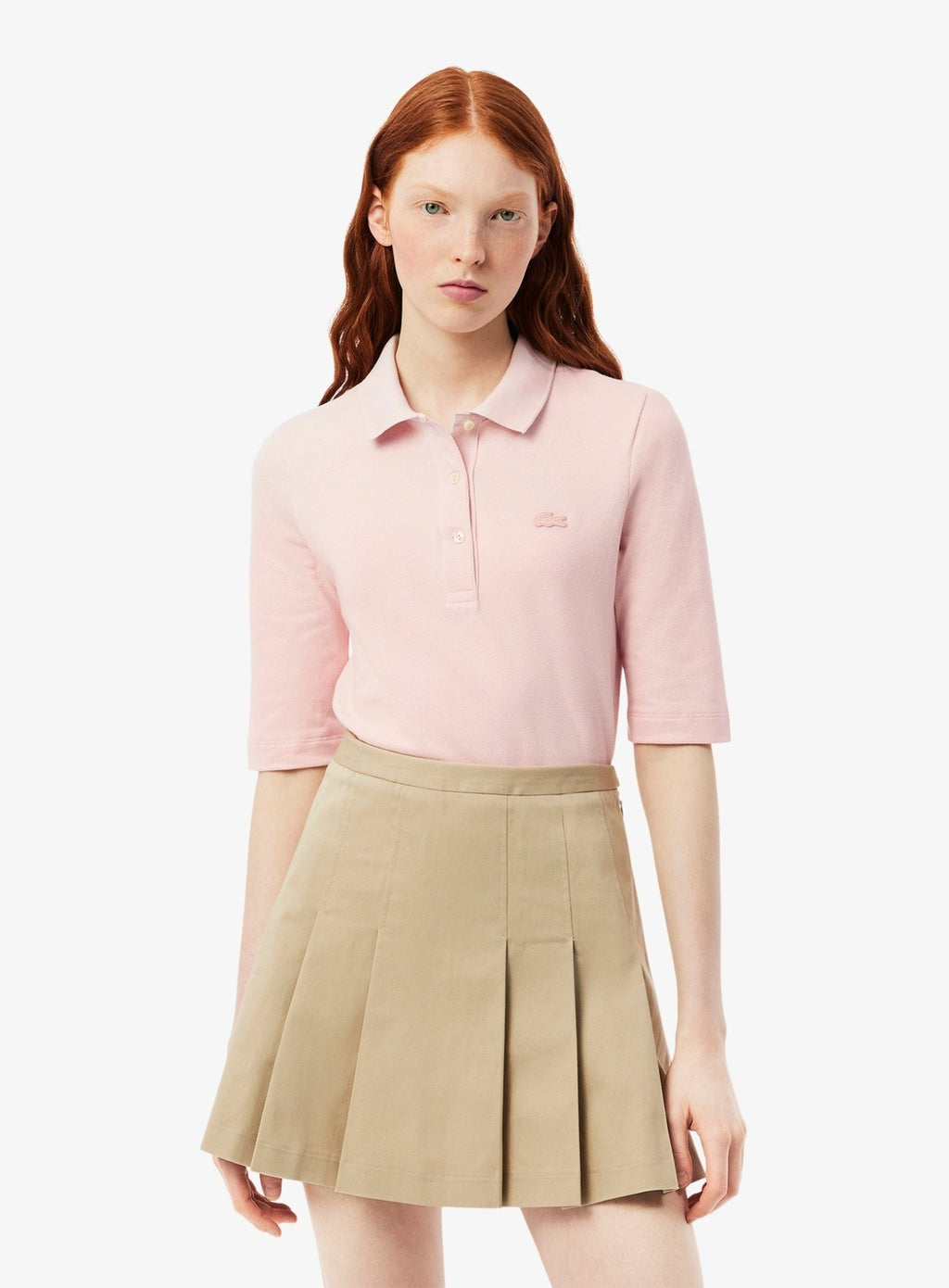 LACOSTE WOMEN Slim Fit L.12.D Three Quarter Sleeve Polo Shirt Light Pink