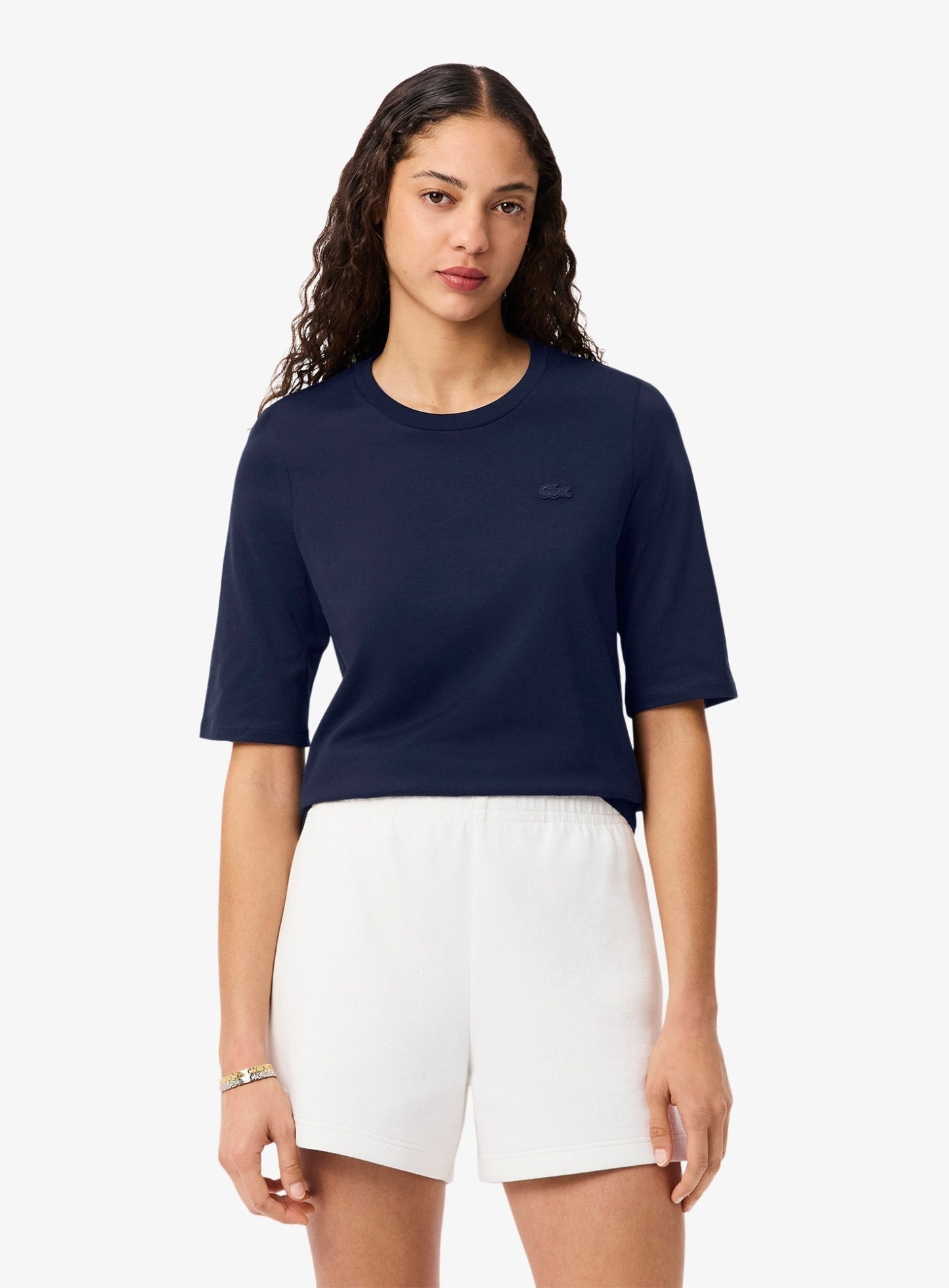 LACOSTE WOMEN Soft Cotton Three Quarter Sleeve T-shirt Midnight Blue