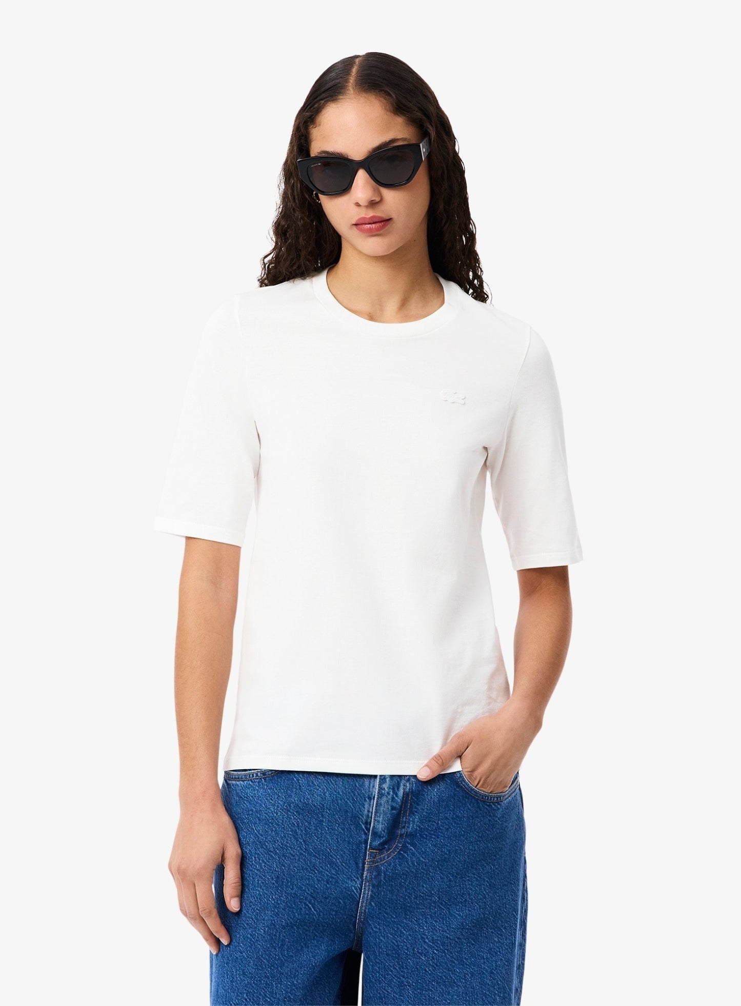 LACOSTE WOMEN Soft Cotton Three Quarter Sleeve T-shirt White