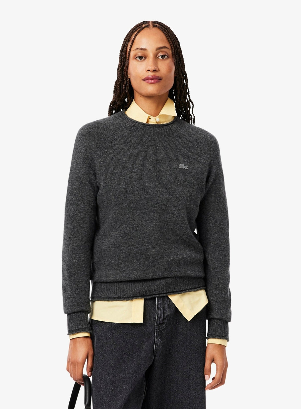 LACOSTE WOMEN 3D Knit Carded Wool Sweater Grey