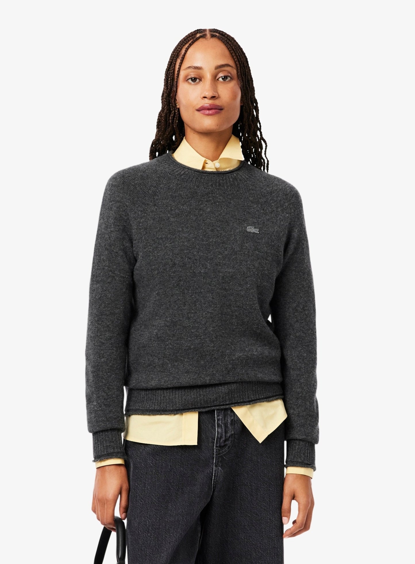 LACOSTE WOMEN 3D Knit Carded Wool Sweater Grey