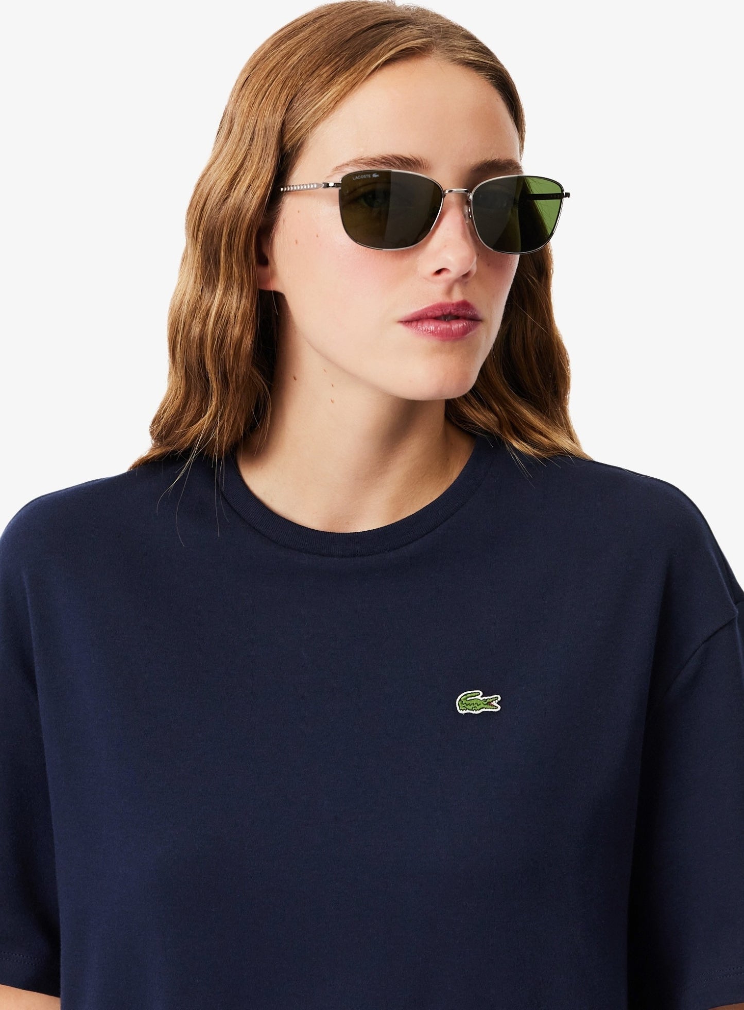 LACOSTE WOMEN Oversized Cotton T-Shirt Dress Midnight Blue