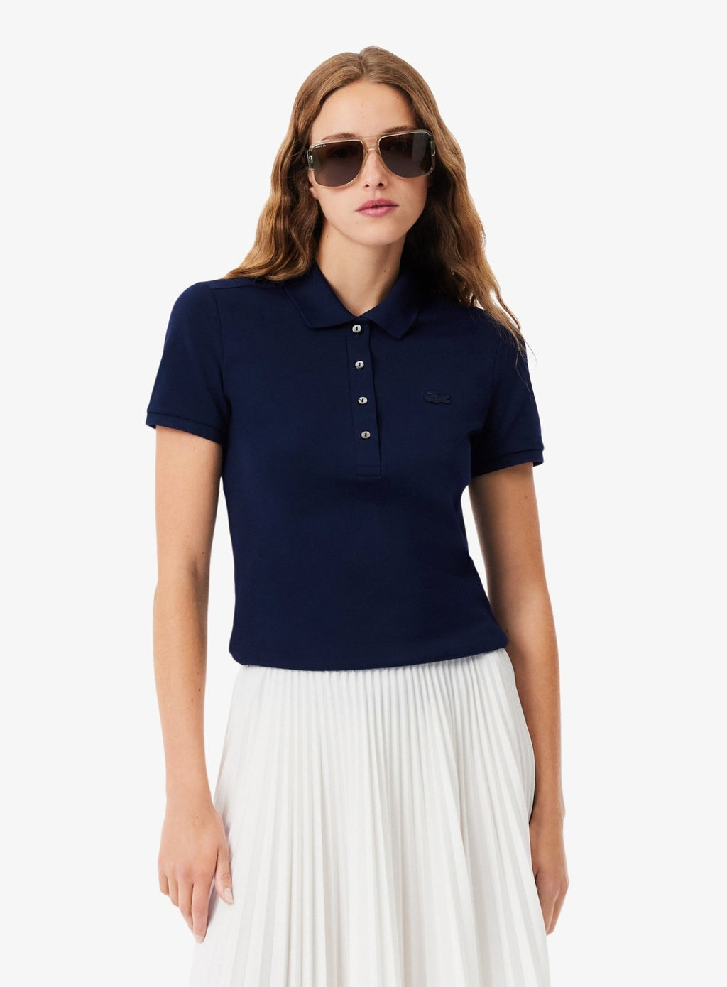 LACOSTE WOMEN L.12.D Slim Fit Stretch Piqué Polo Shirt Midnight Blue