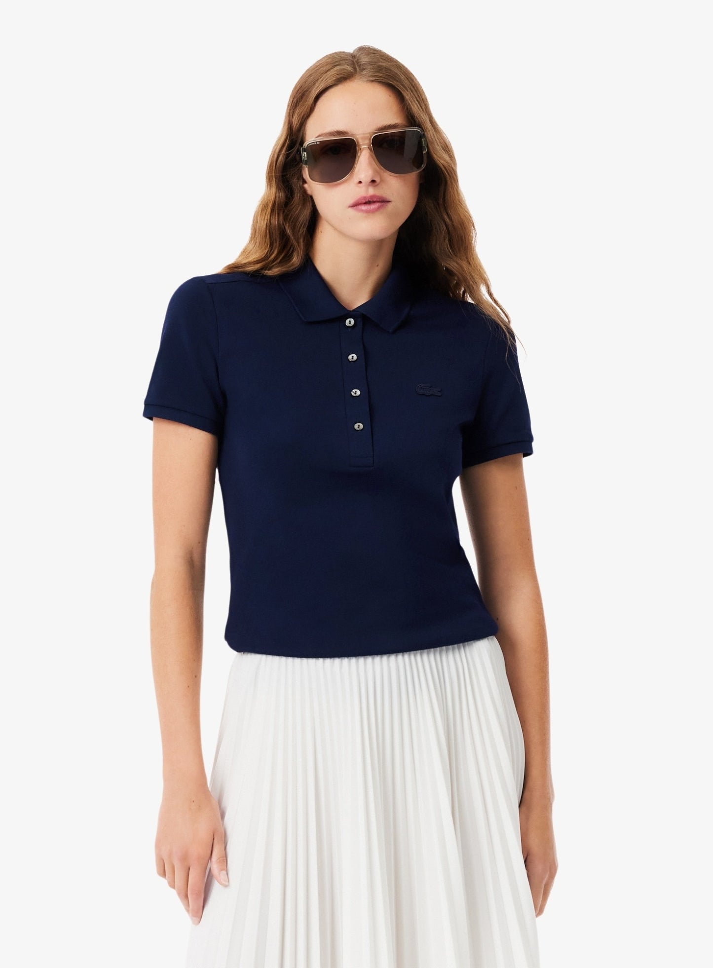 LACOSTE WOMEN L.12.D Slim Fit Stretch Piqué Polo Shirt Midnight Blue