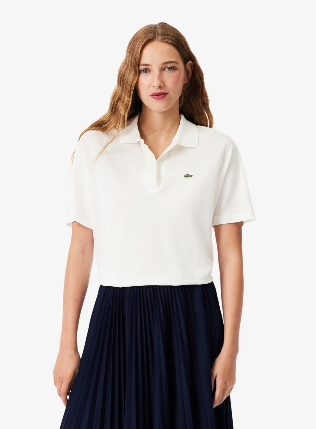 LACOSTE WOMEN Relaxed Fit Fluid Piqué Polo Shirt White