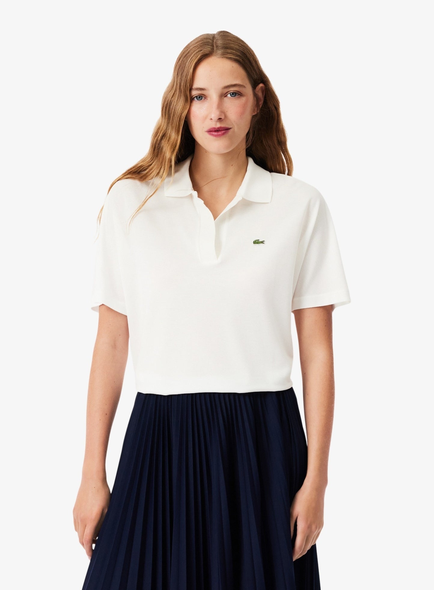 LACOSTE WOMEN Relaxed Fit Fluid Piqué Polo Shirt White