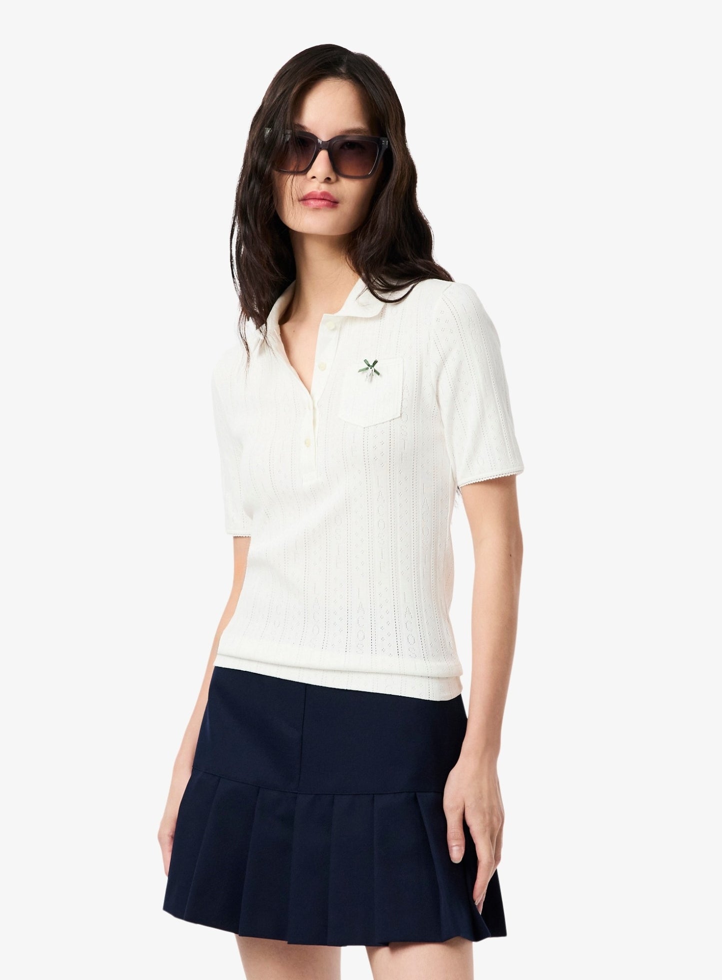 LACOSTE WOMEN Slim Fit Pointelle Branded L.12.D Polo Shirt White