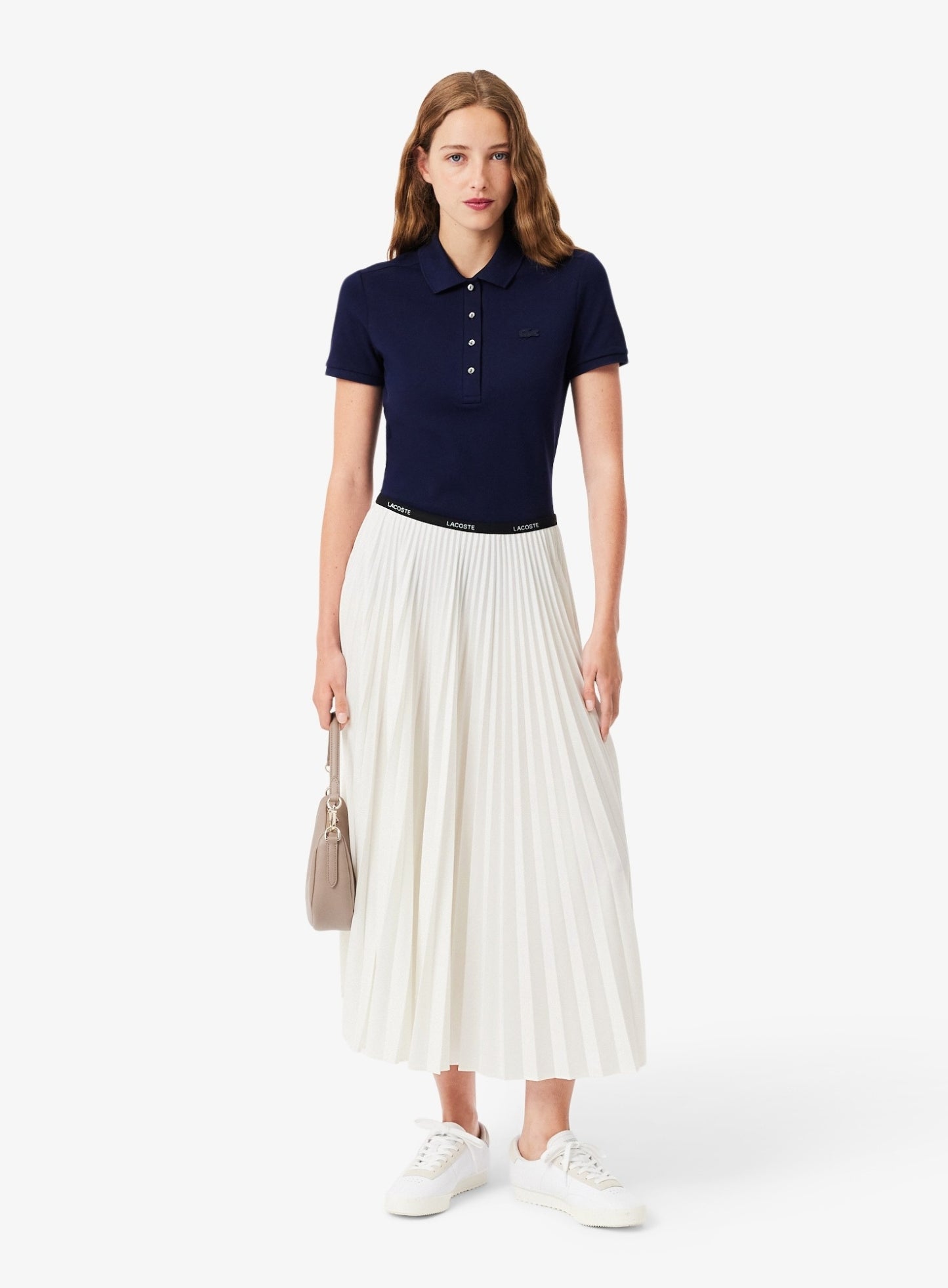 LACOSTE WOMEN Long Pleated Elasticated Waist Skirt White