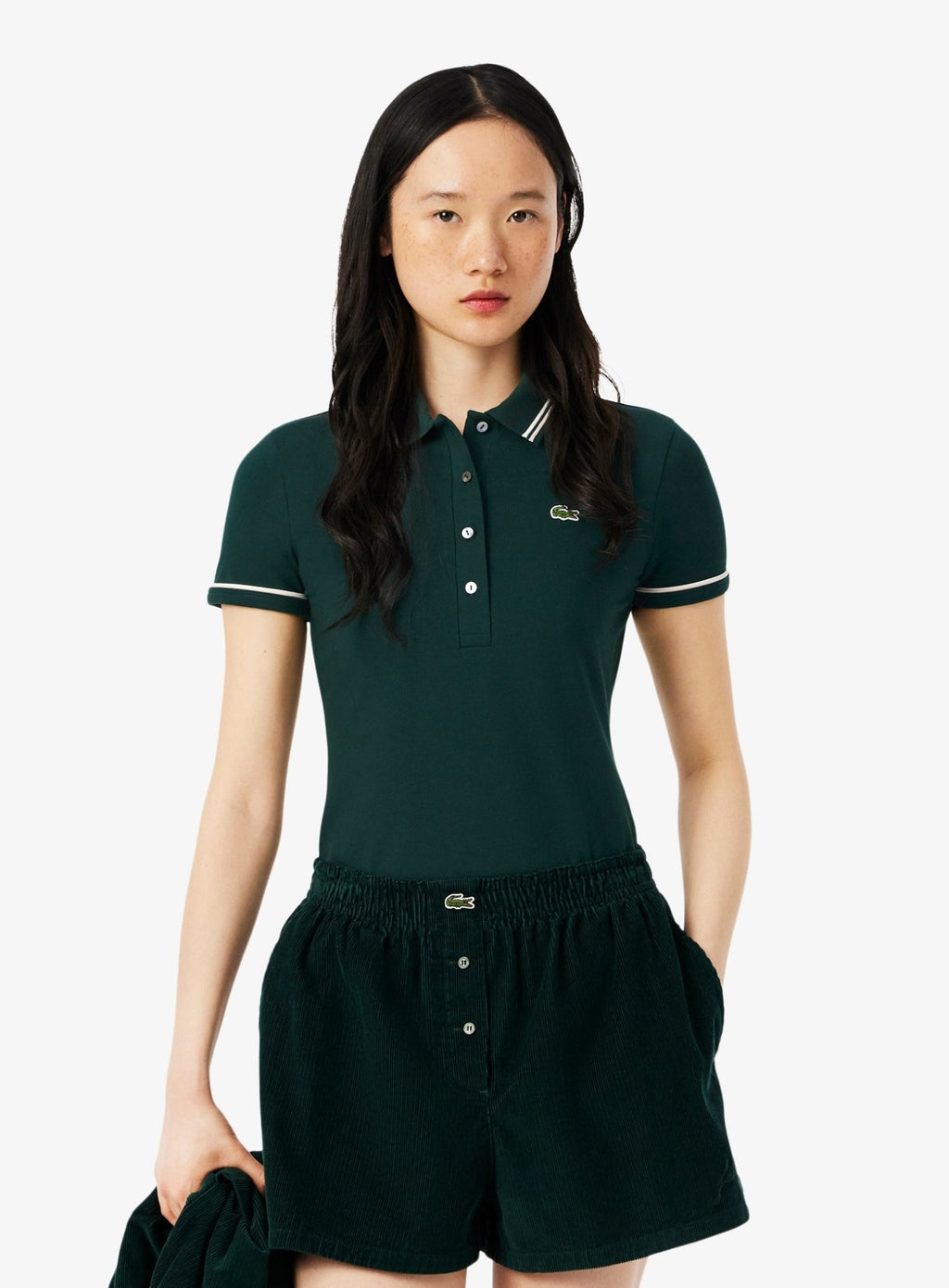 LACOSTE WOMEN L.12.D Slim Fit Trim Detail Polo Shirt Green