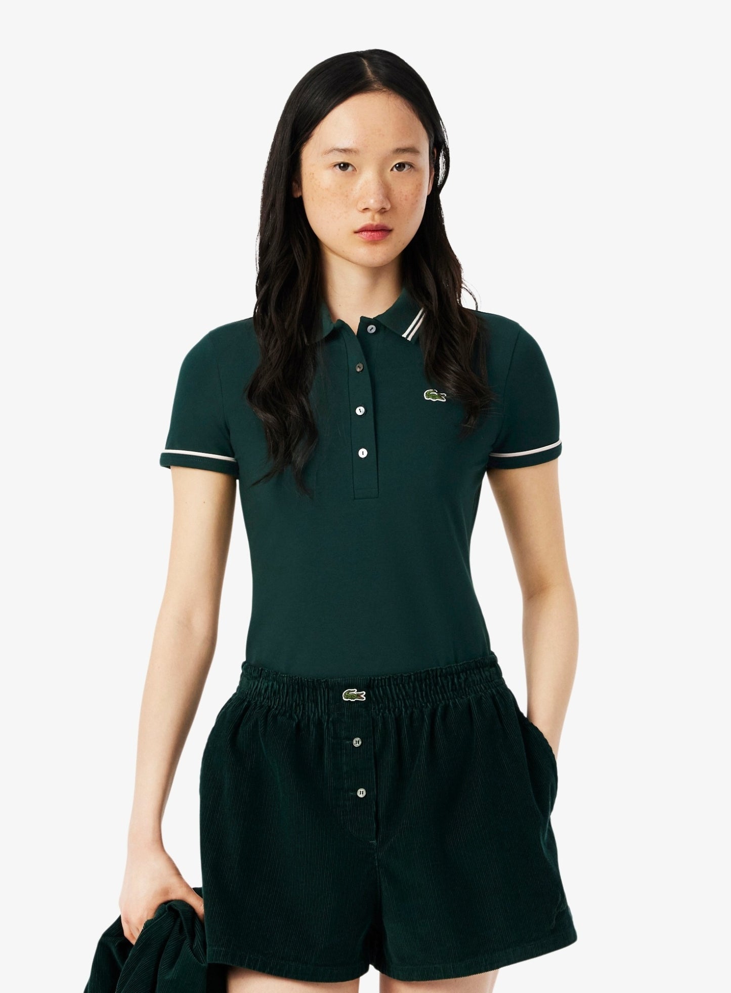 LACOSTE WOMEN L.12.D Slim Fit Trim Detail Polo Shirt Green