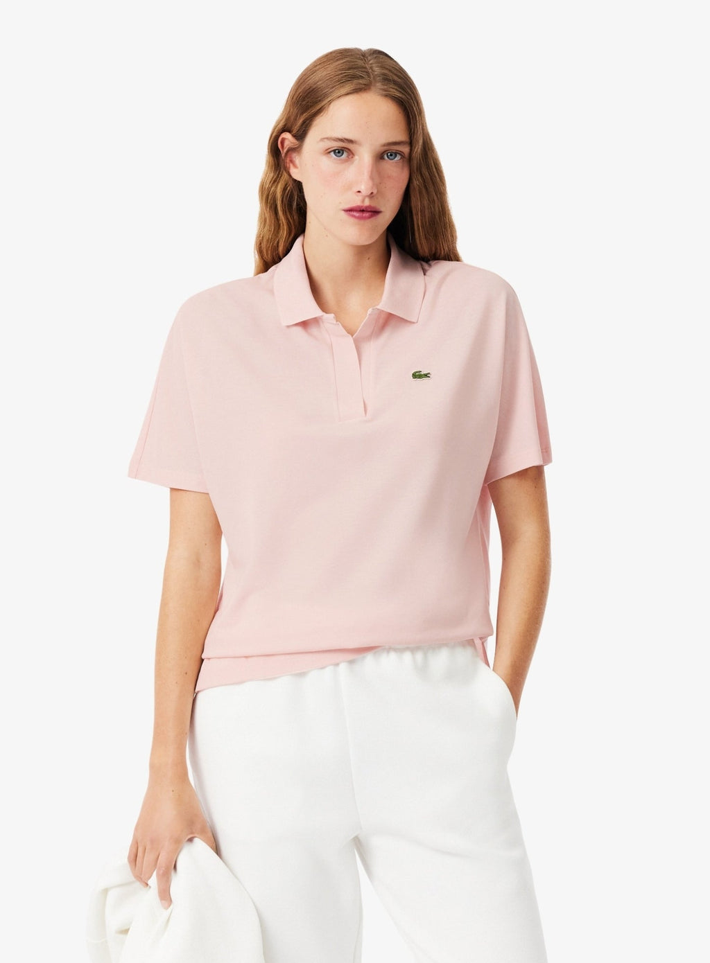 LACOSTE WOMEN Relaxed Fit Fluid Piqué Polo Shirt Light Pink