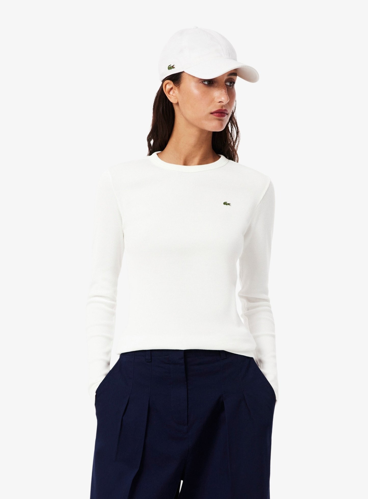 LACOSTE WOMEN Slim Fit Ribbed Cotton T-shirt White